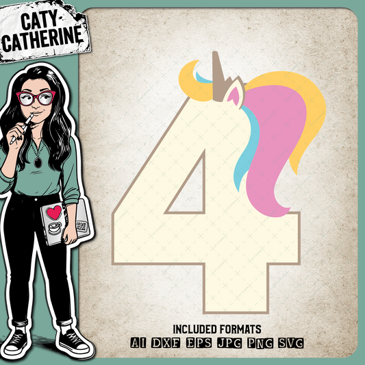 4 Four Years Old Unicorn – Birthday SVG Design by Caty Catherine
