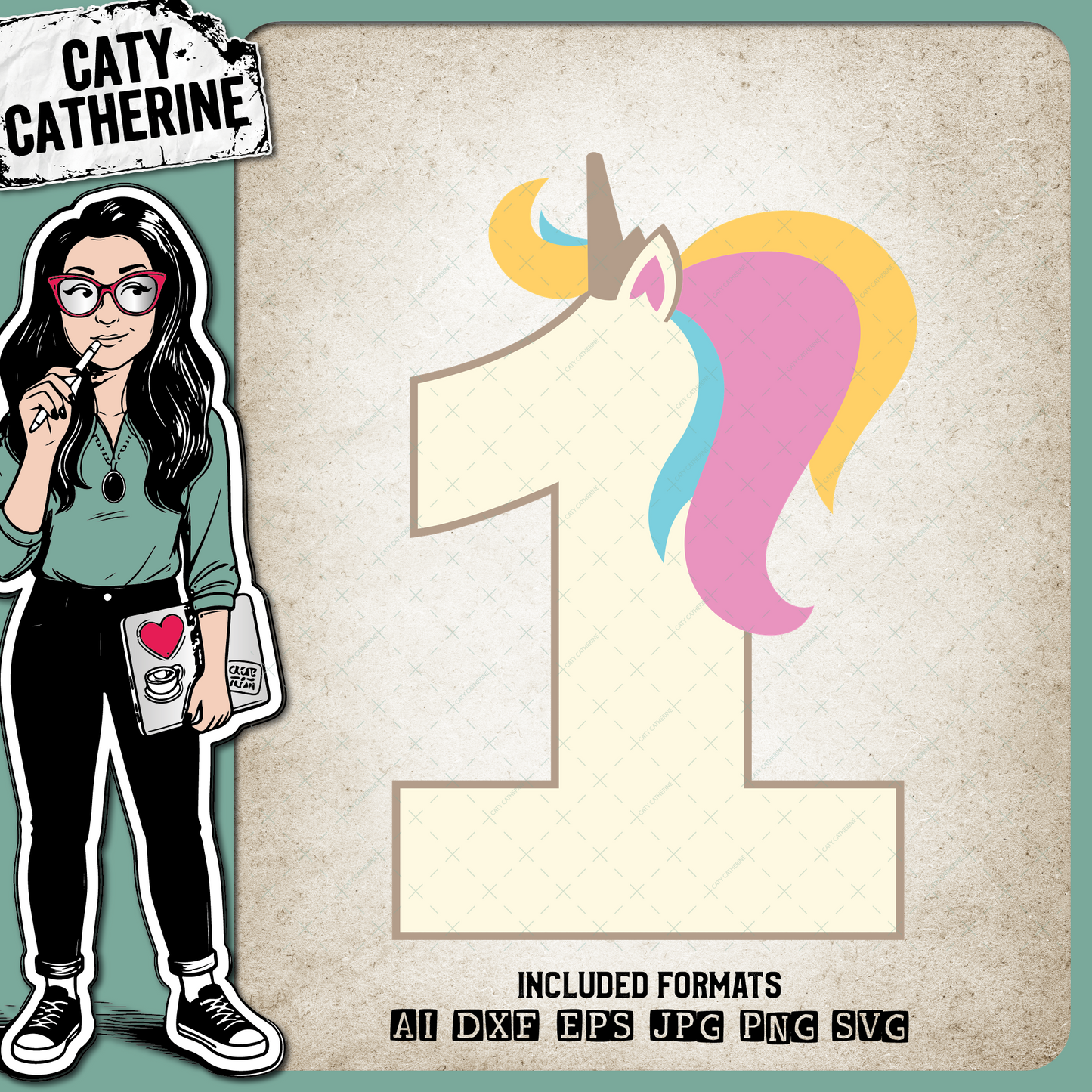1 One Years Old Unicorn – Birthday SVG Design by Caty Catherine