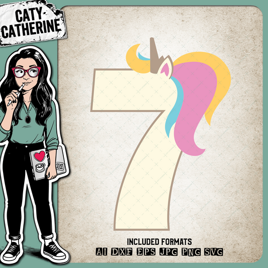 7 Seven Years Old Unicorn – Birthday SVG Design by Caty Catherine