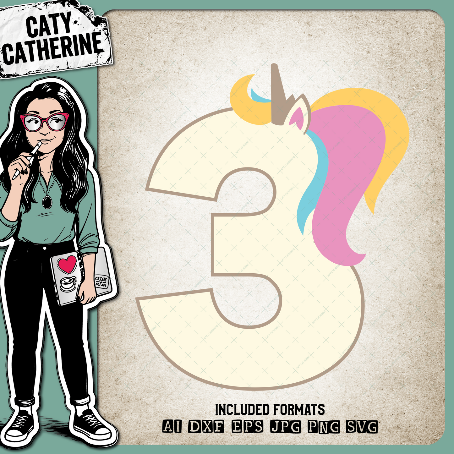 3 Three Years Old Unicorn – Birthday SVG Design by Caty Catherine