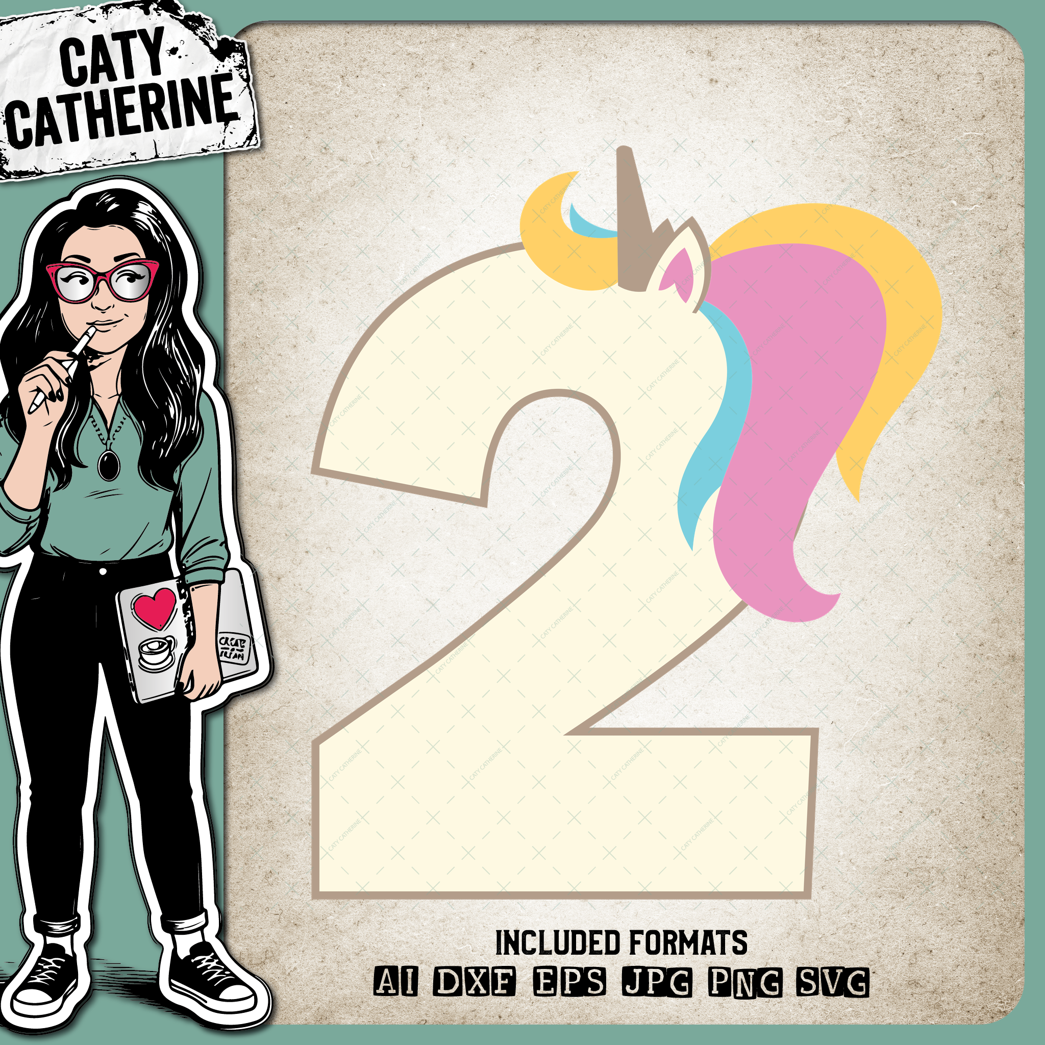 2 Two Years Old Unicorn – Birthday SVG Design by Caty Catherine