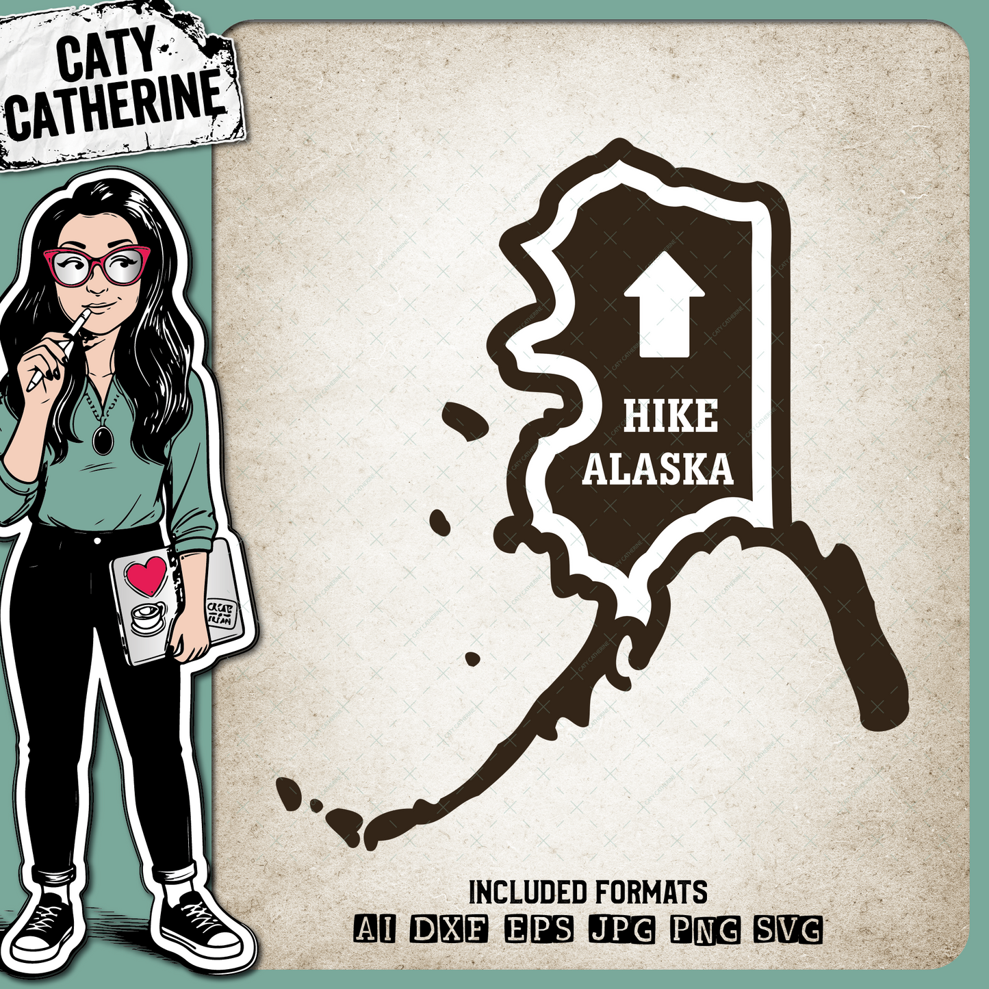 Alaska US State Hiking Trail Sign Hikers – Travel SVG Design by Caty Catherine