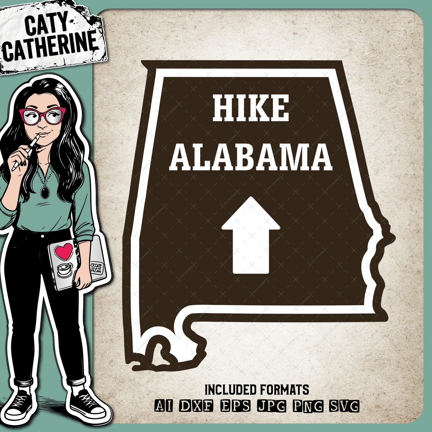 Alabama US State Hiking Trail Sign Hikers – Travel SVG Design by Caty Catherine