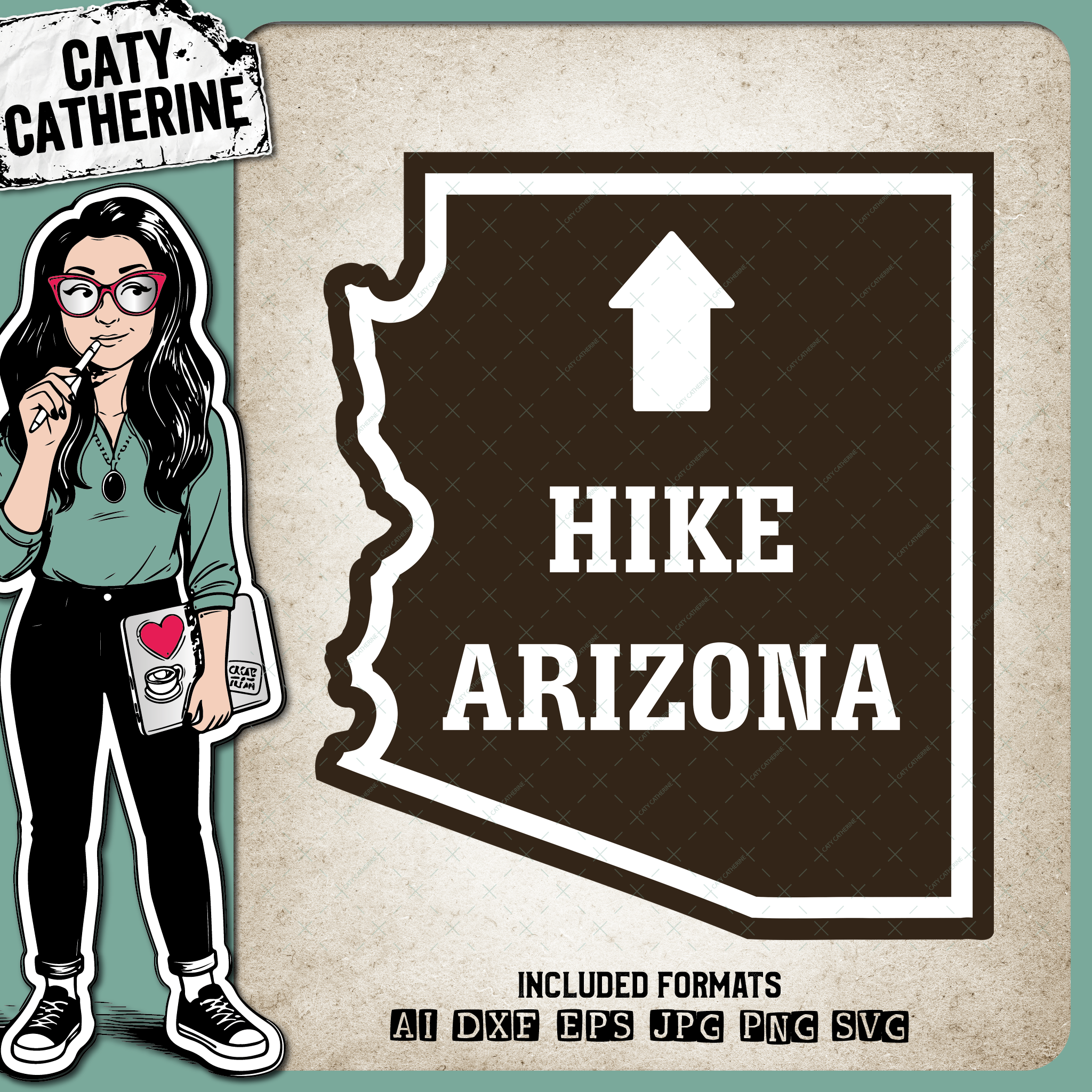 Arizona US State Hiking Trail Sign Hikers – Travel SVG Design by Caty Catherine
