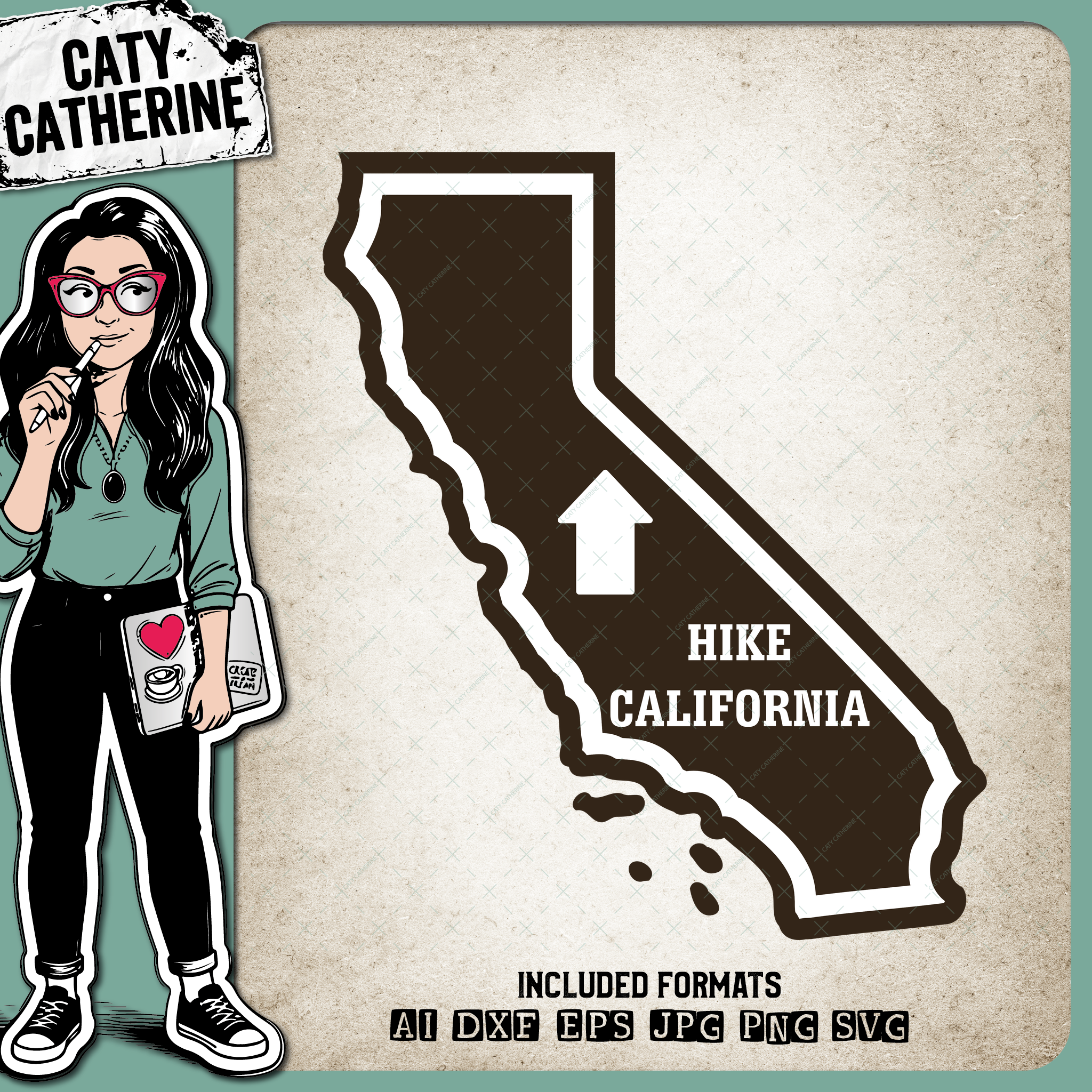 California US State Hiking Trail Sign Hikers – Travel SVG Design by Caty Catherine