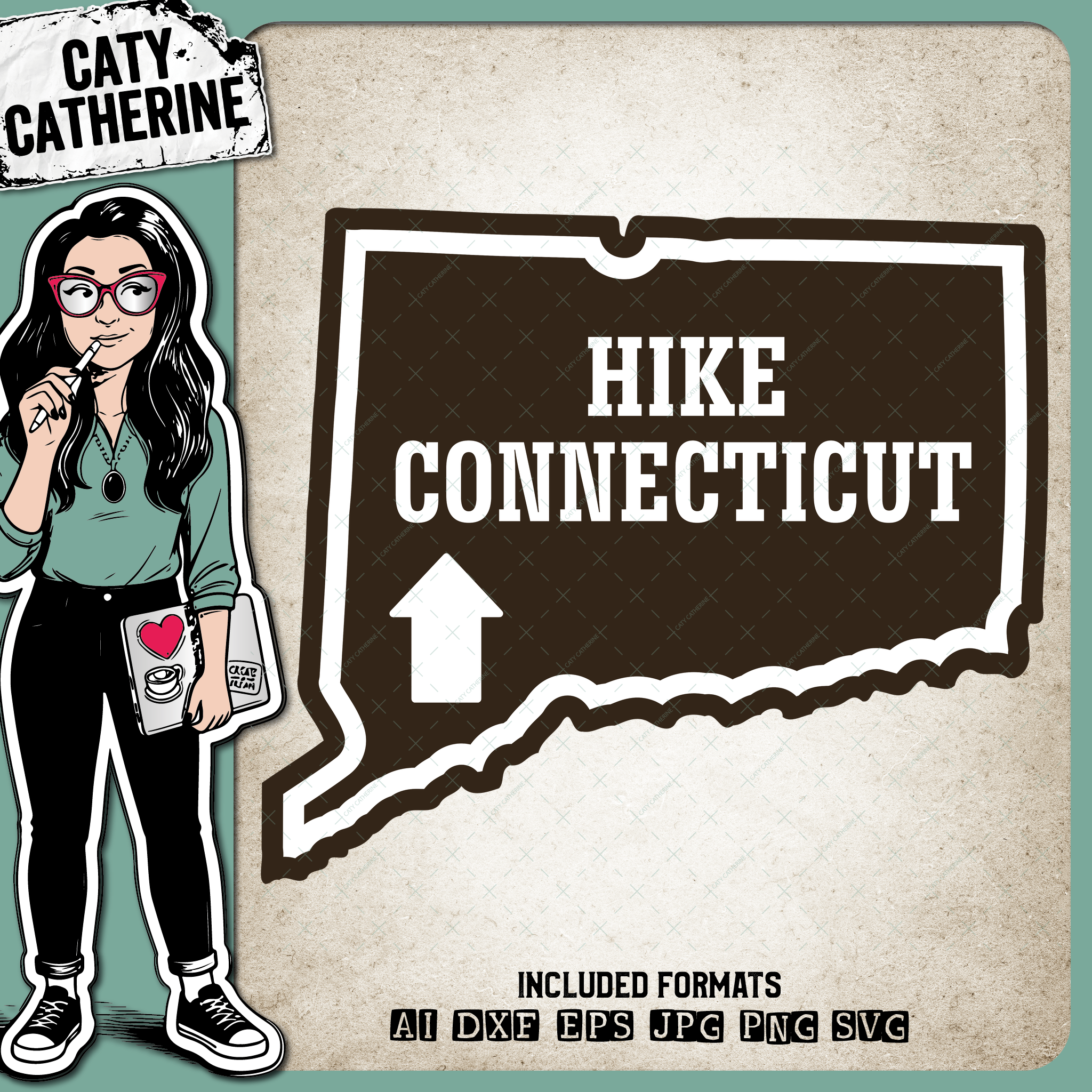 Connecticut US State Hiking Trail Sign Hikers – Travel SVG Design by Caty Catherine