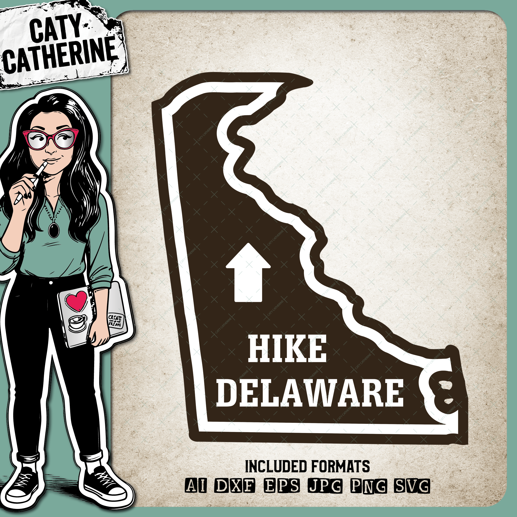 Delaware US State Hiking Trail Sign Hikers – Travel SVG Design by Caty Catherine