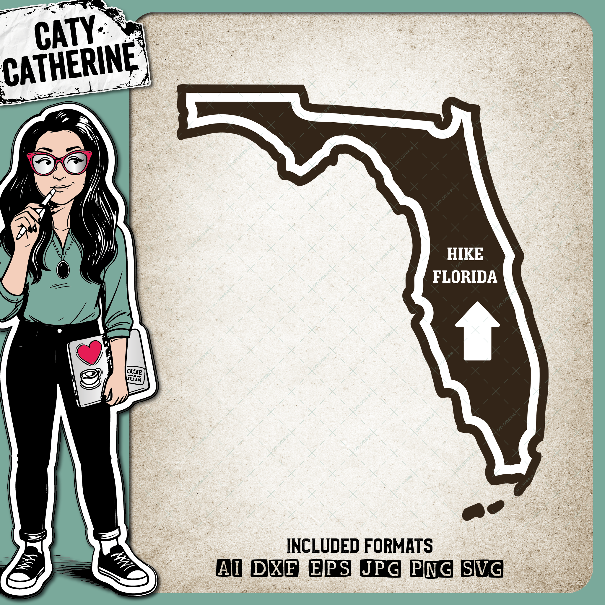 Florida US State Hiking Trail Sign Hikers – Travel SVG Design by Caty Catherine