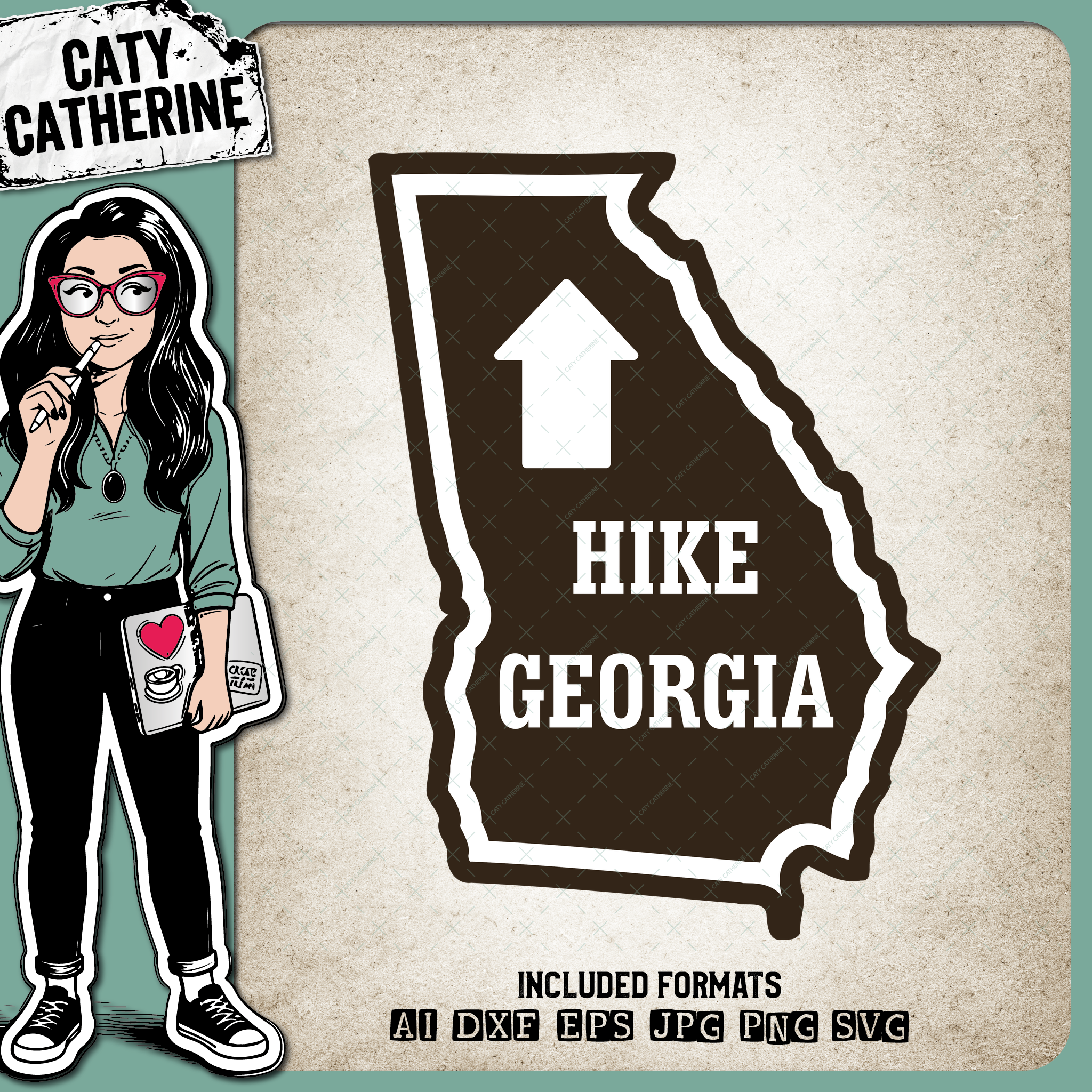 Georgia US State Hiking Trail Sign Hikers – Travel SVG Design by Caty Catherine
