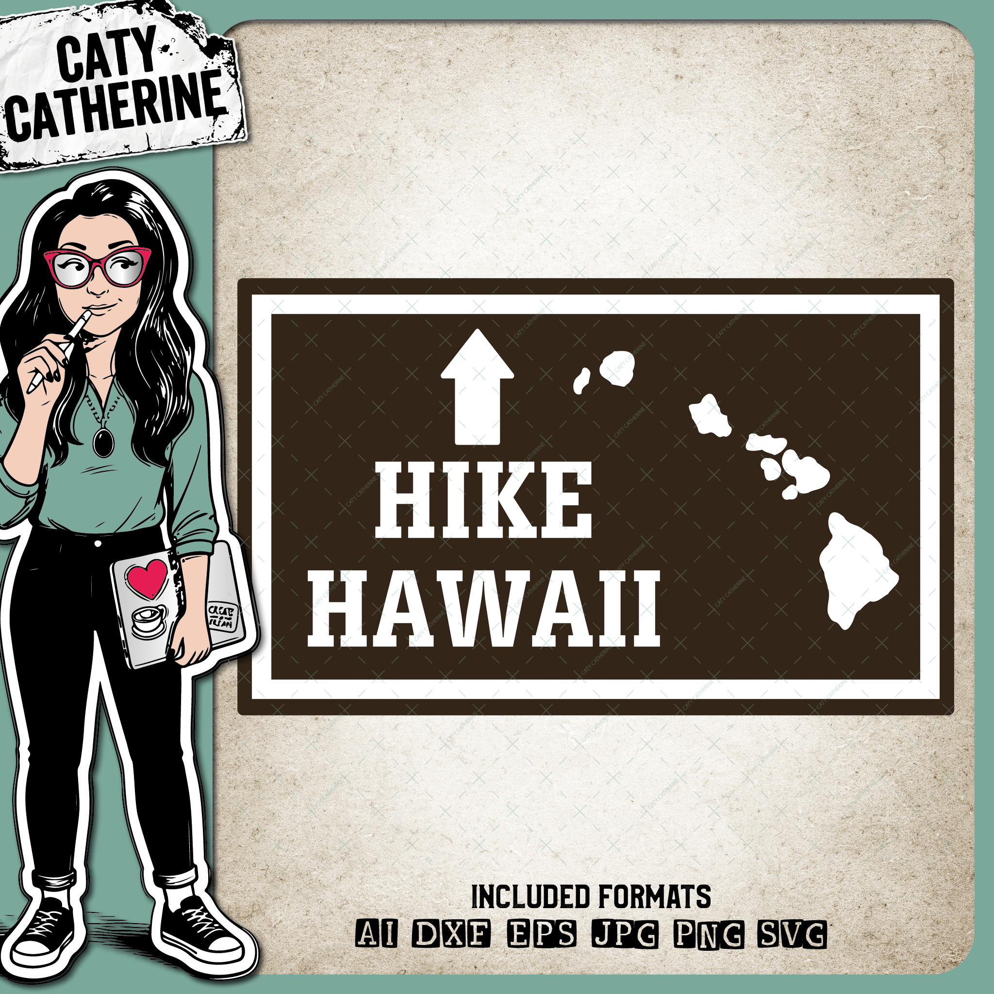 Hawaii US State Hiking Trail Sign Hikers – Travel SVG Design by Caty Catherine