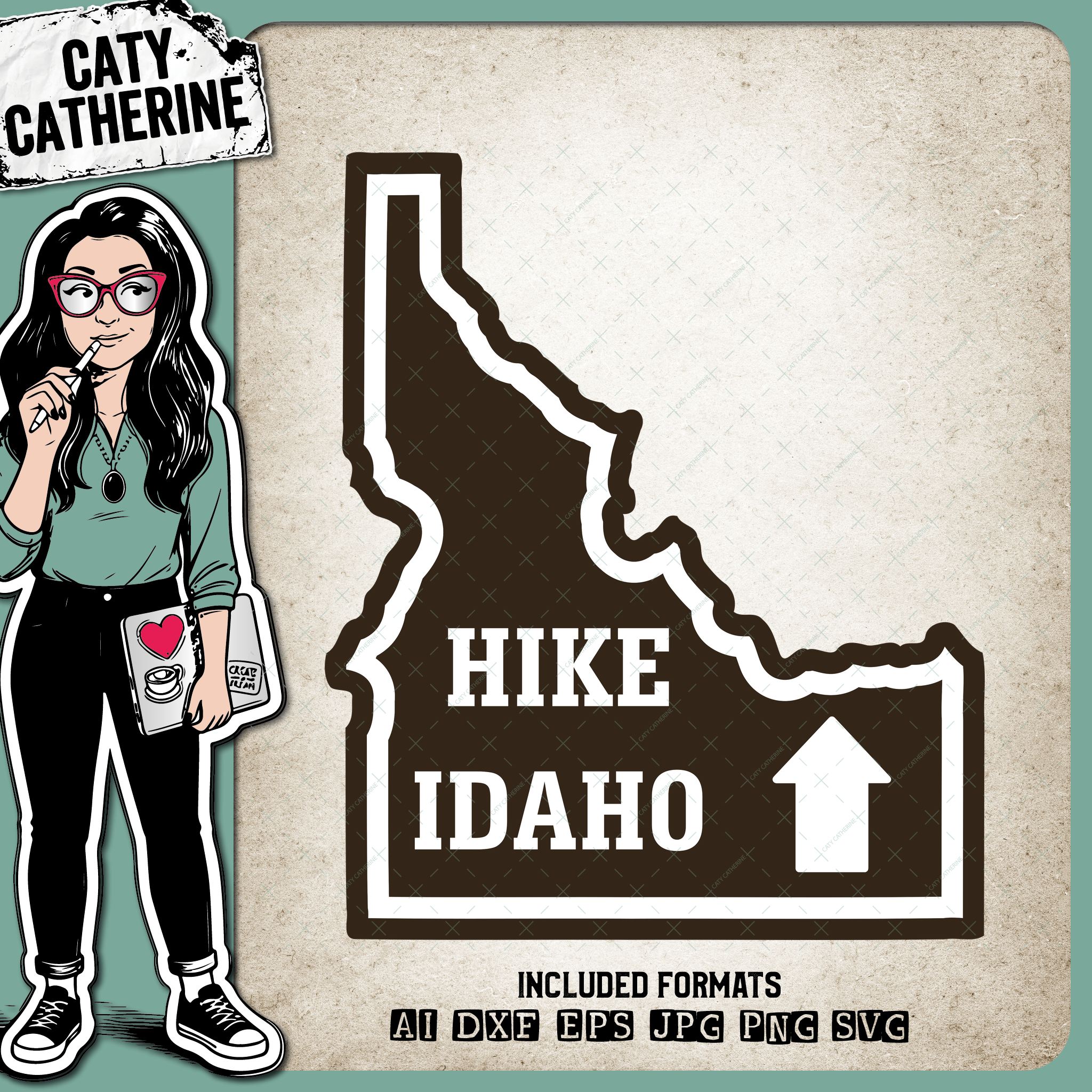 Idaho US State Hiking Trail Sign Hikers – Travel SVG Design by Caty Catherine