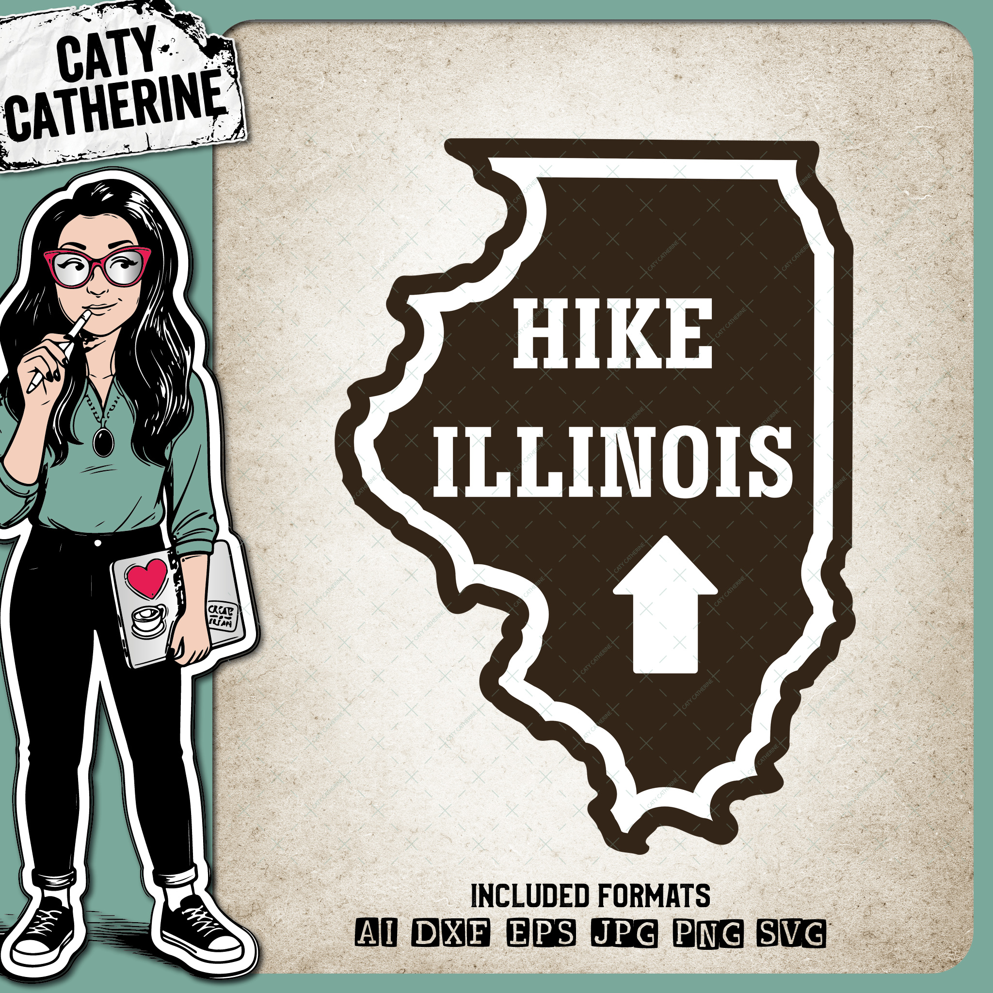 Illinois US State Hiking Trail Sign Hikers – Travel SVG Design by Caty Catherine
