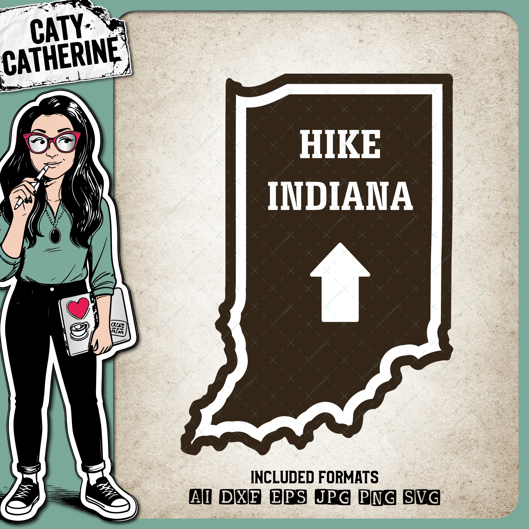 Indiana US State Hiking Trail Sign Hikers – Travel SVG Design by Caty Catherine