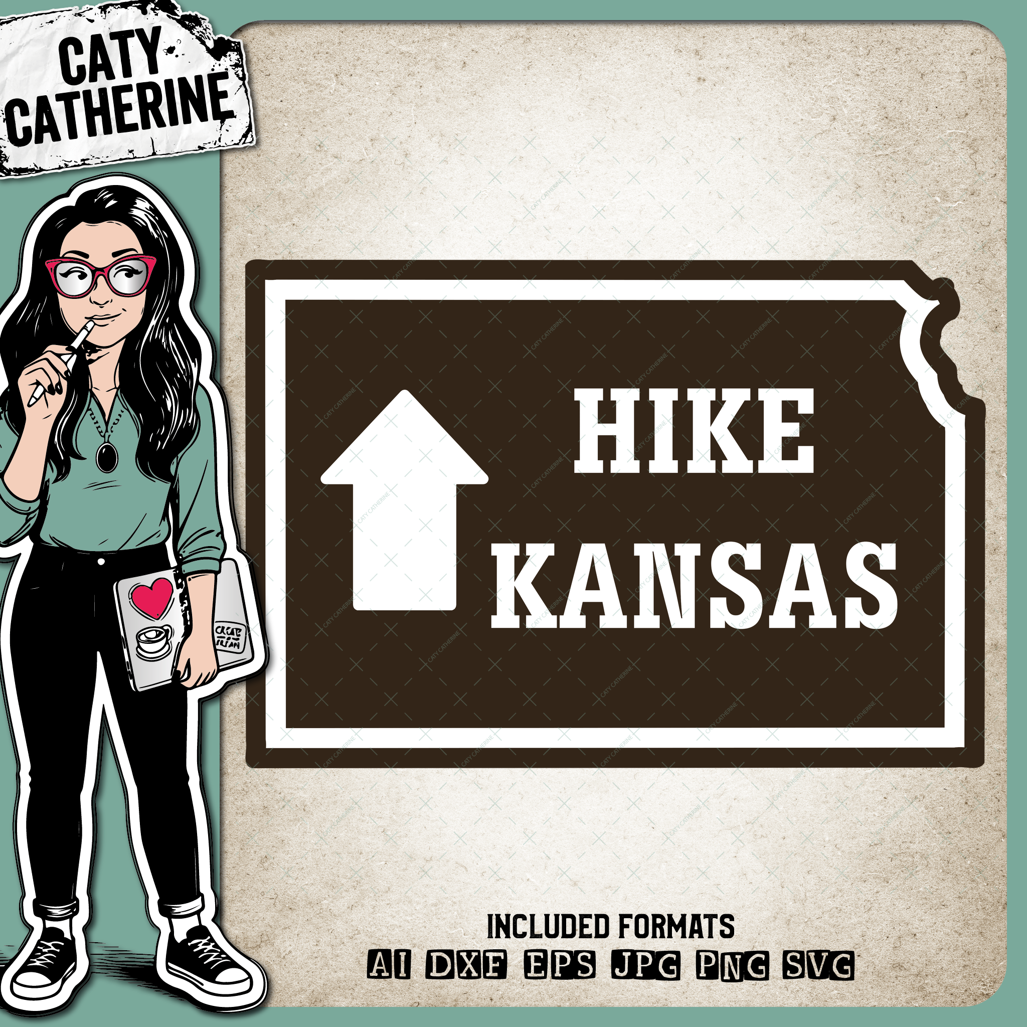 Kansas US State Hiking Trail Sign Hikers – Travel SVG Design by Caty Catherine
