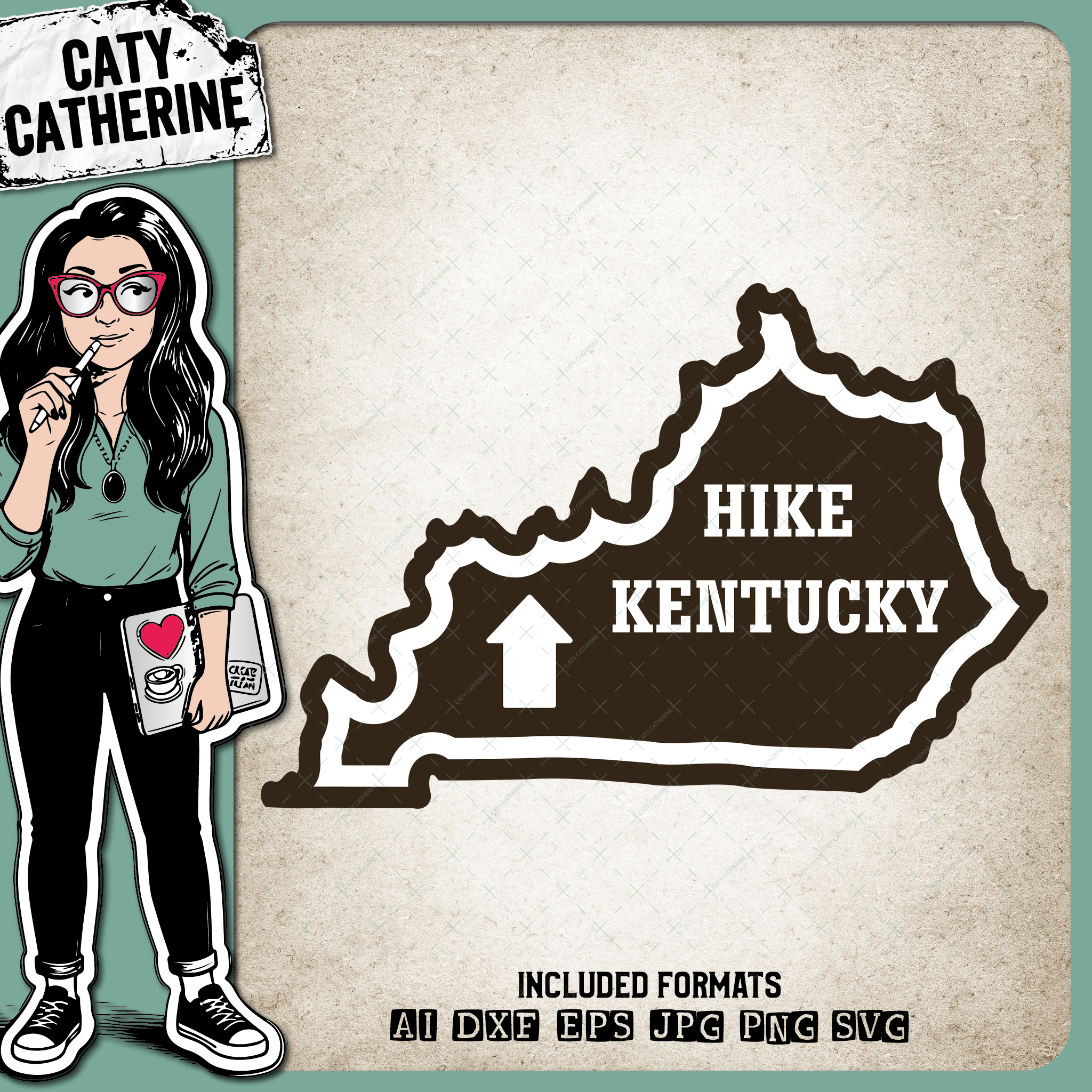 Kentucky US State Hiking Trail Sign Hikers – Travel SVG Design by Caty Catherine