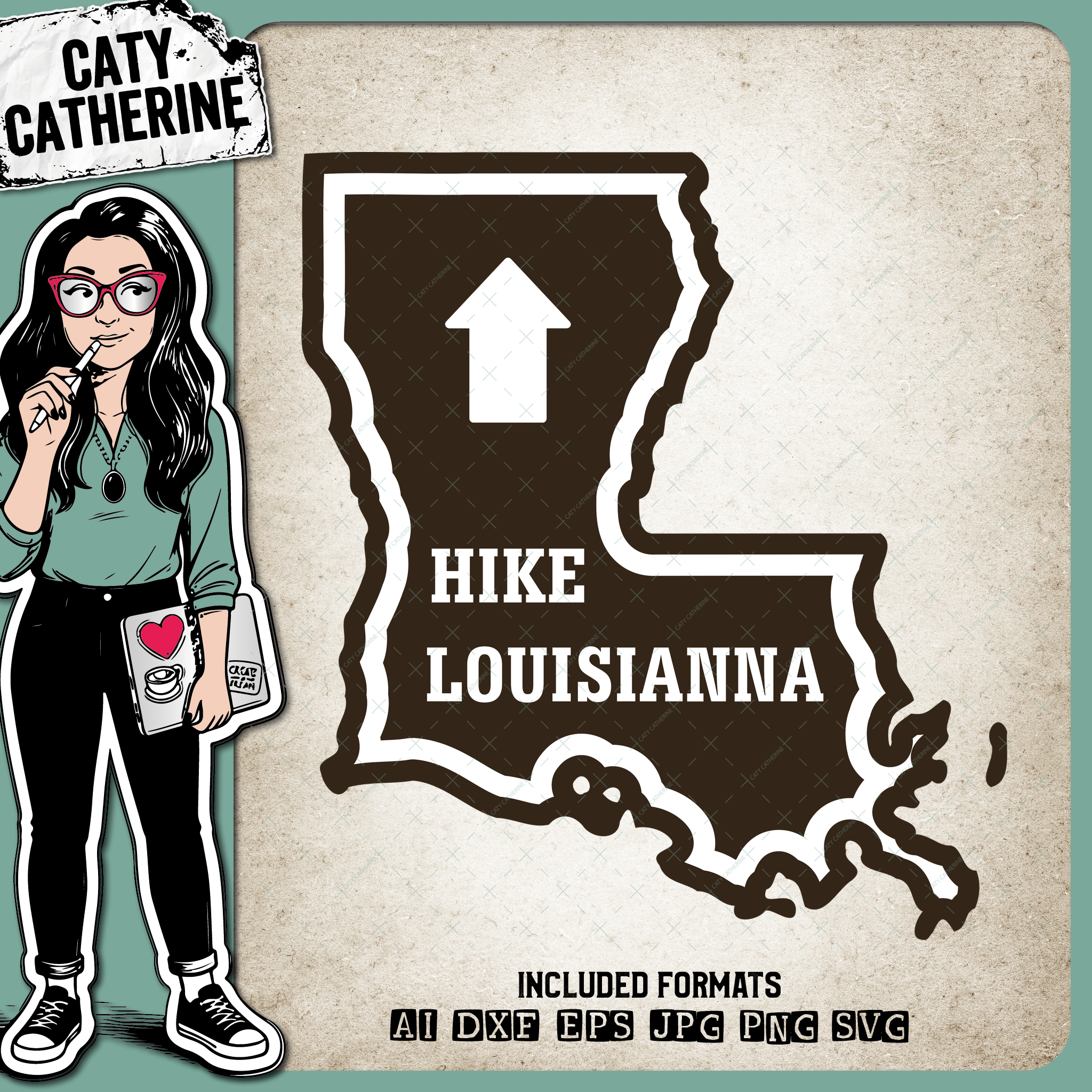 Louisiana US State Hiking Trail Sign Hikers – Travel SVG Design by Caty Catherine