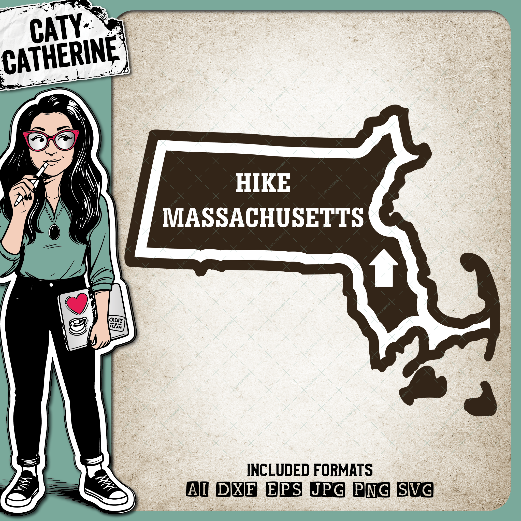 Massachusetts US State Hiking Trail Sign Hikers – Travel SVG Design by Caty Catherine