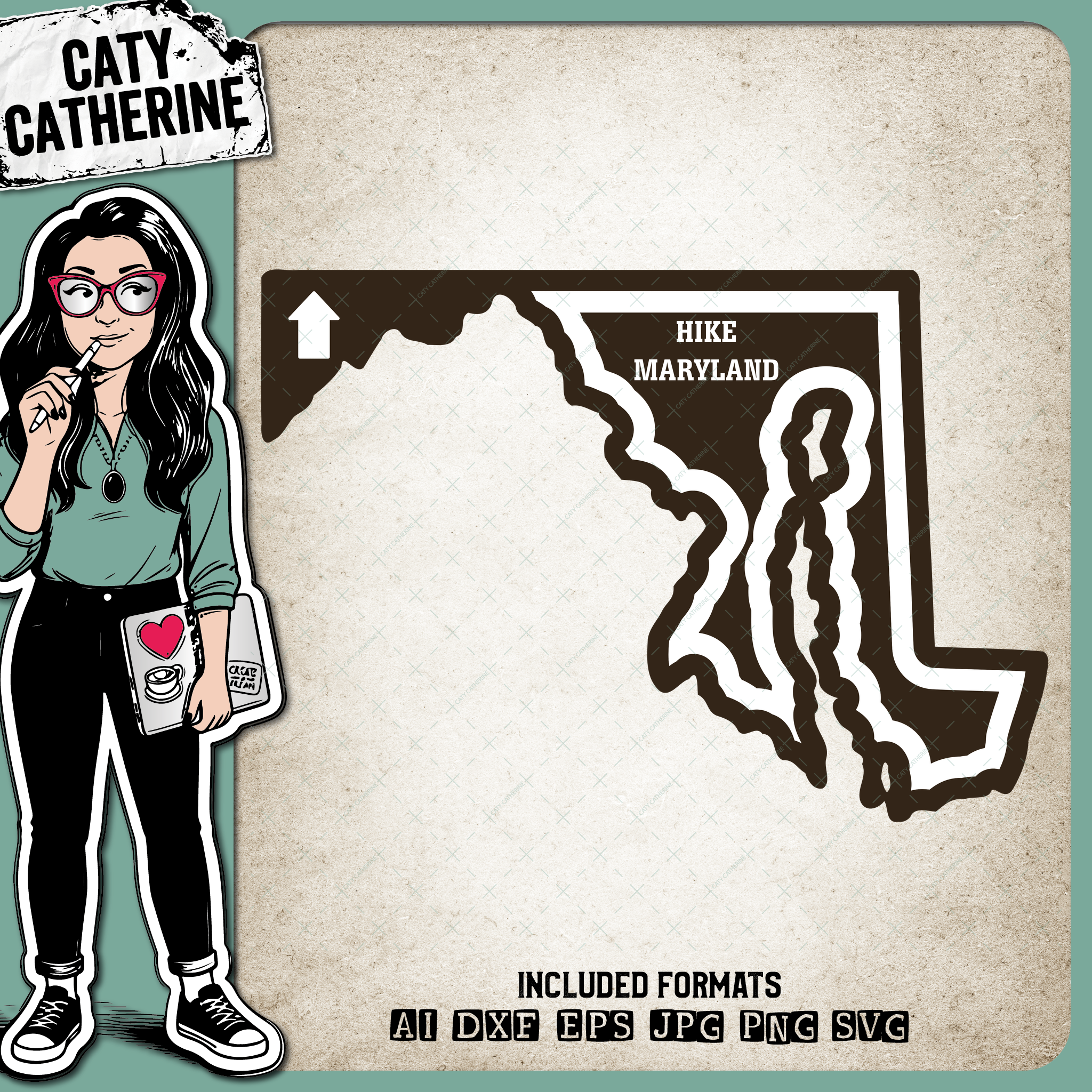 Maryland US State Hiking Trail Sign Hikers – Travel SVG Design by Caty Catherine