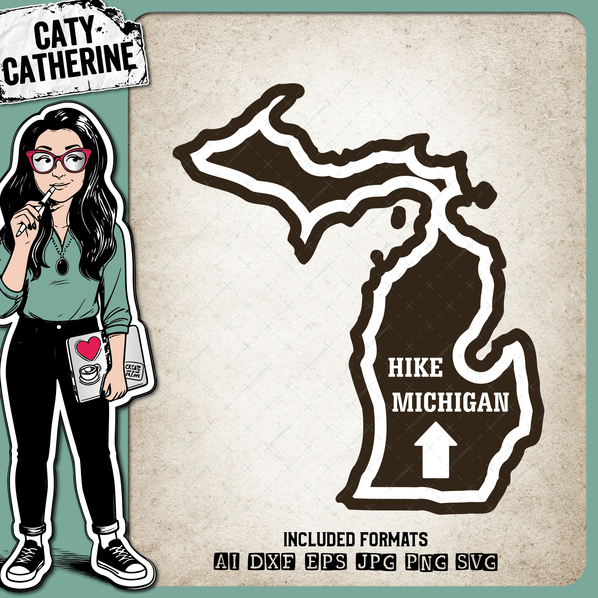 Michigan US State Hiking Trail Sign Hikers – Travel SVG Design by Caty Catherine