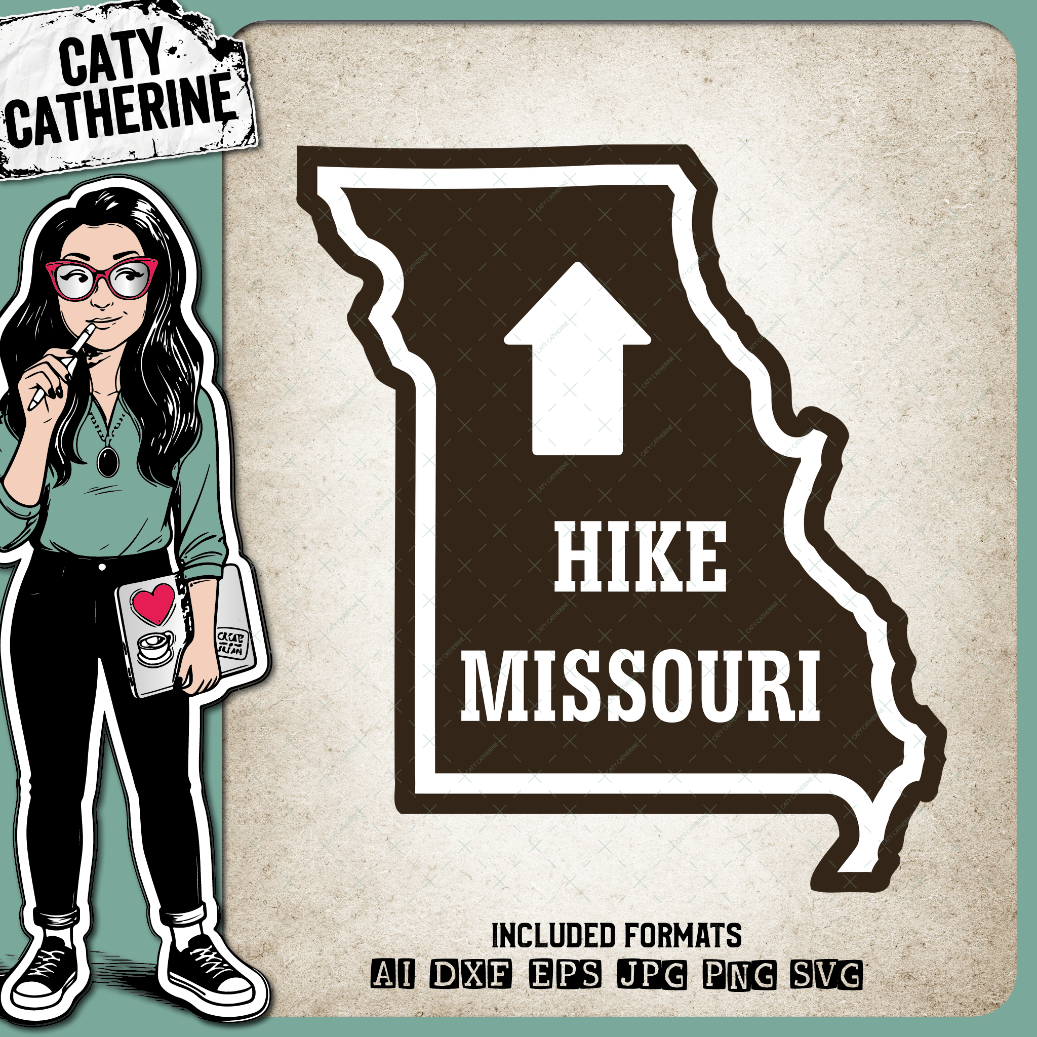 Missouri US State Hiking Trail Sign Hikers – Travel SVG Design by Caty Catherine