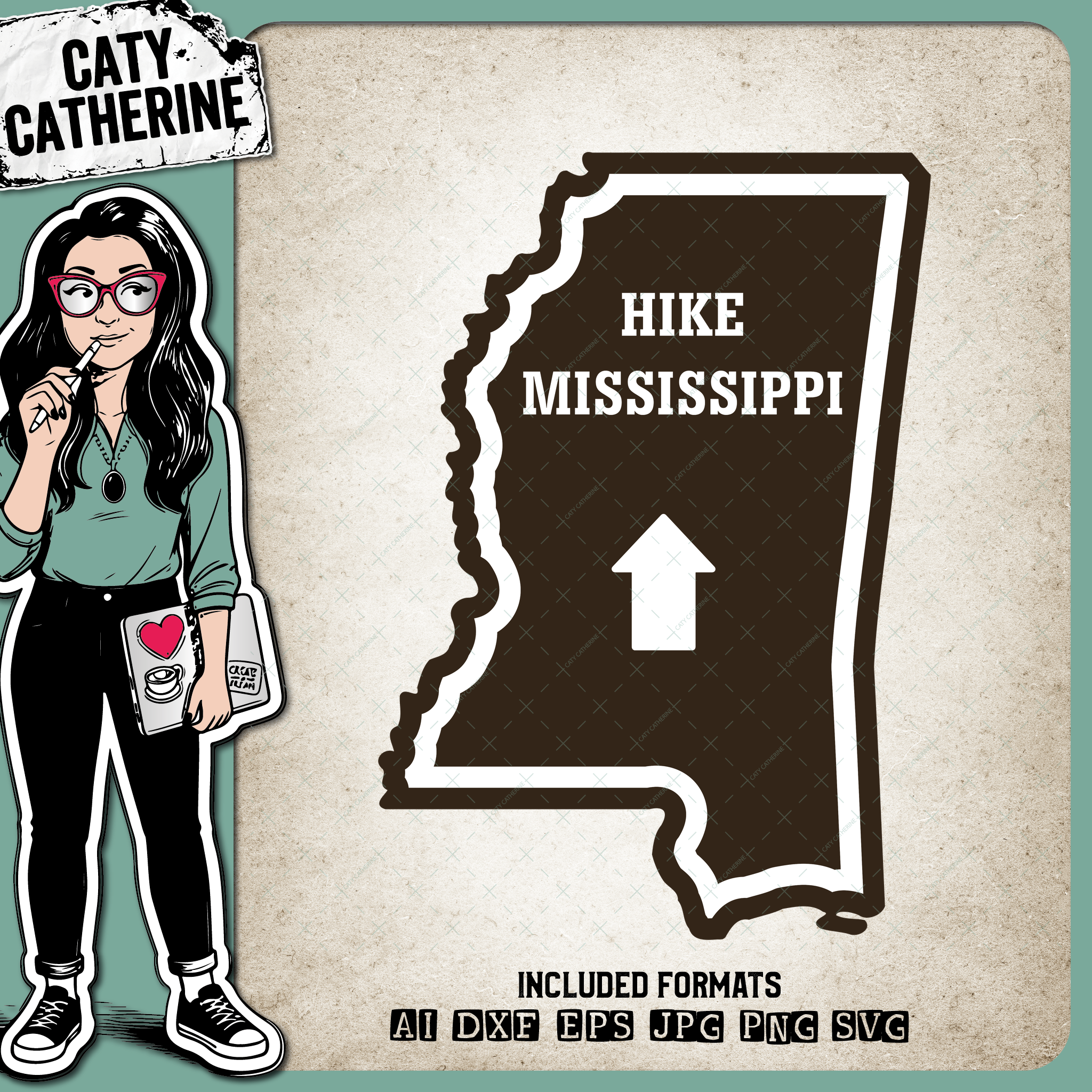 Mississippi US State Hiking Trail Sign Hikers – Travel SVG Design by Caty Catherine