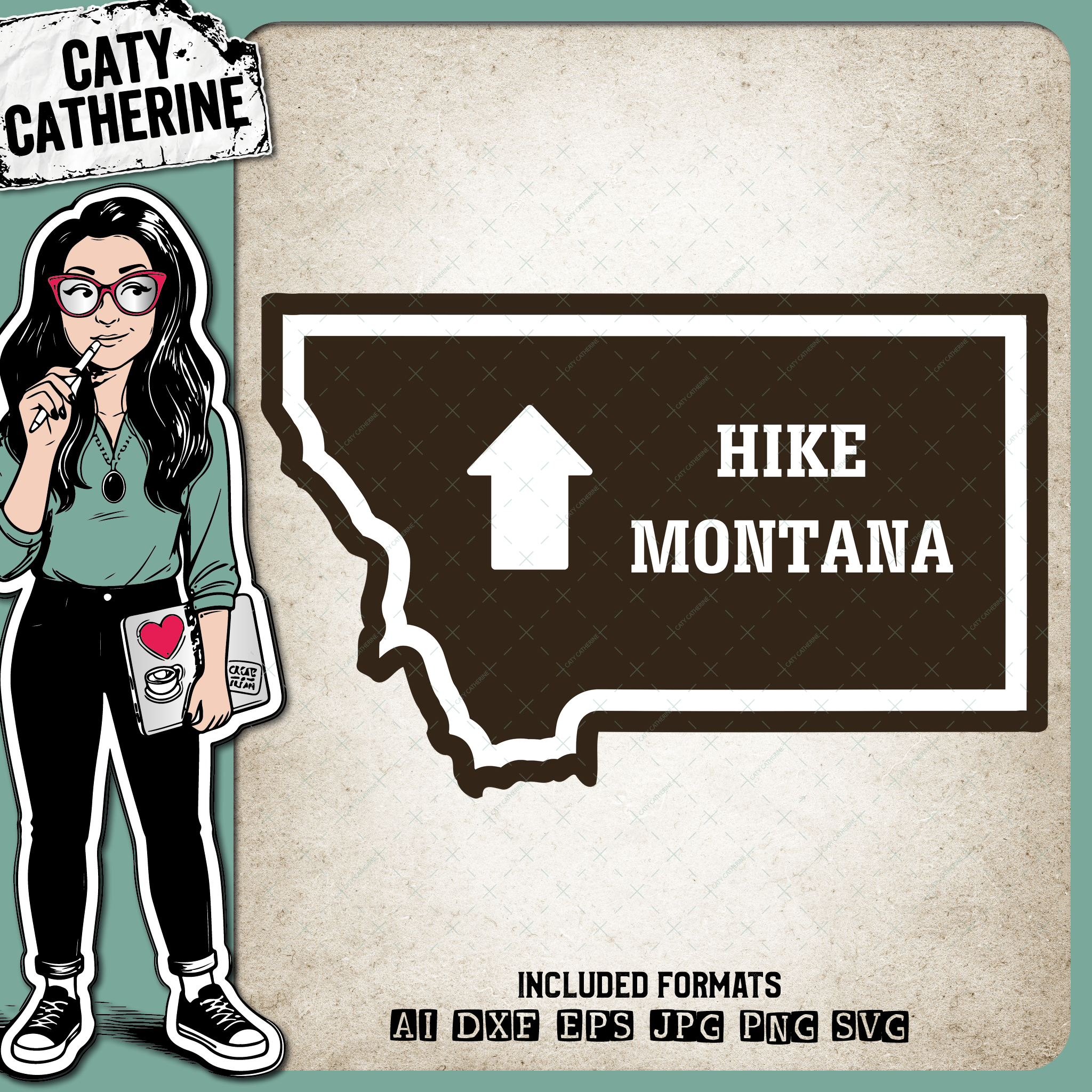 Montana US State Hiking Trail Sign Hikers – Travel SVG Design by Caty Catherine