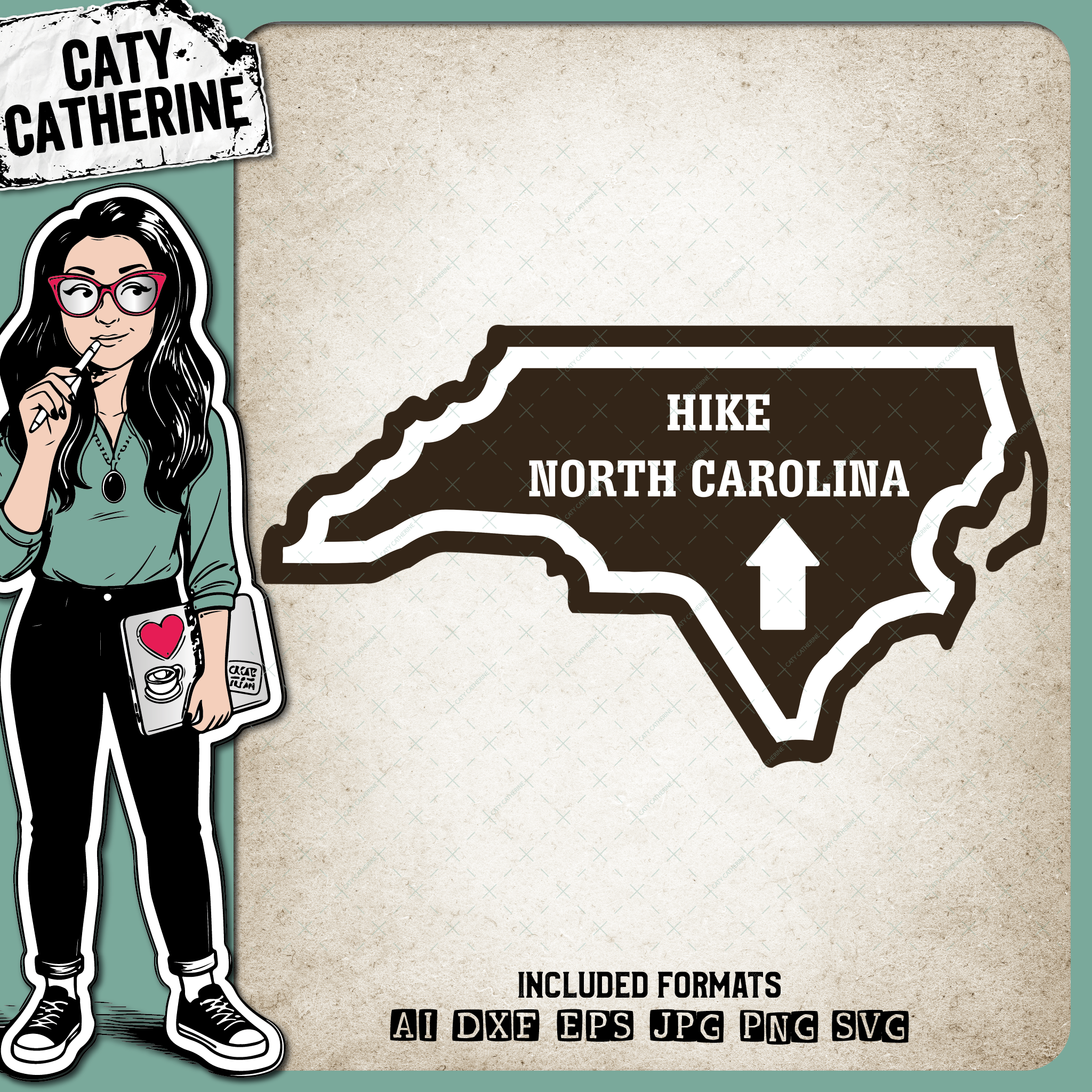 North Carolina US State Hiking Trail Sign Hikers – Travel SVG Design by Caty Catherine