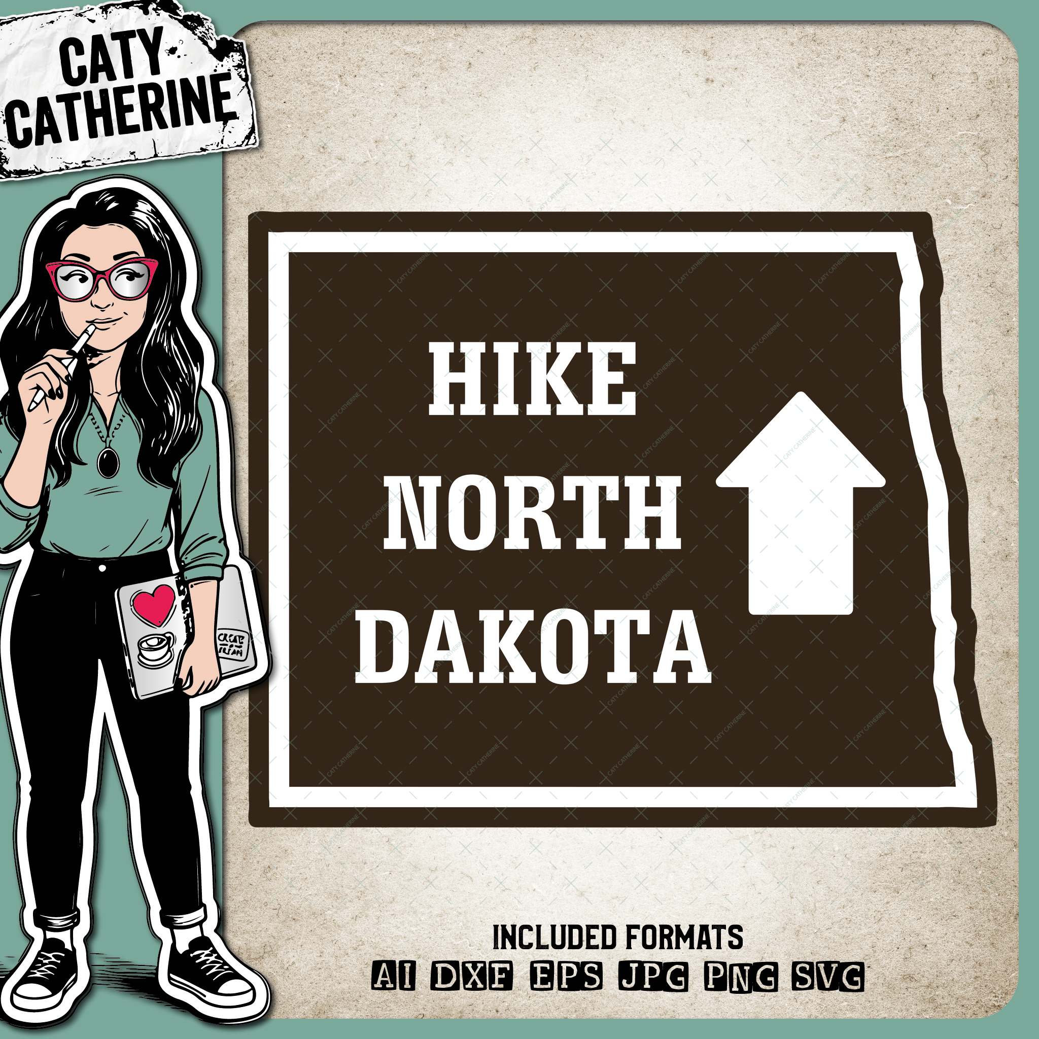 North Dakota US State Hiking Trail Sign Hikers – Travel SVG Design by Caty Catherine