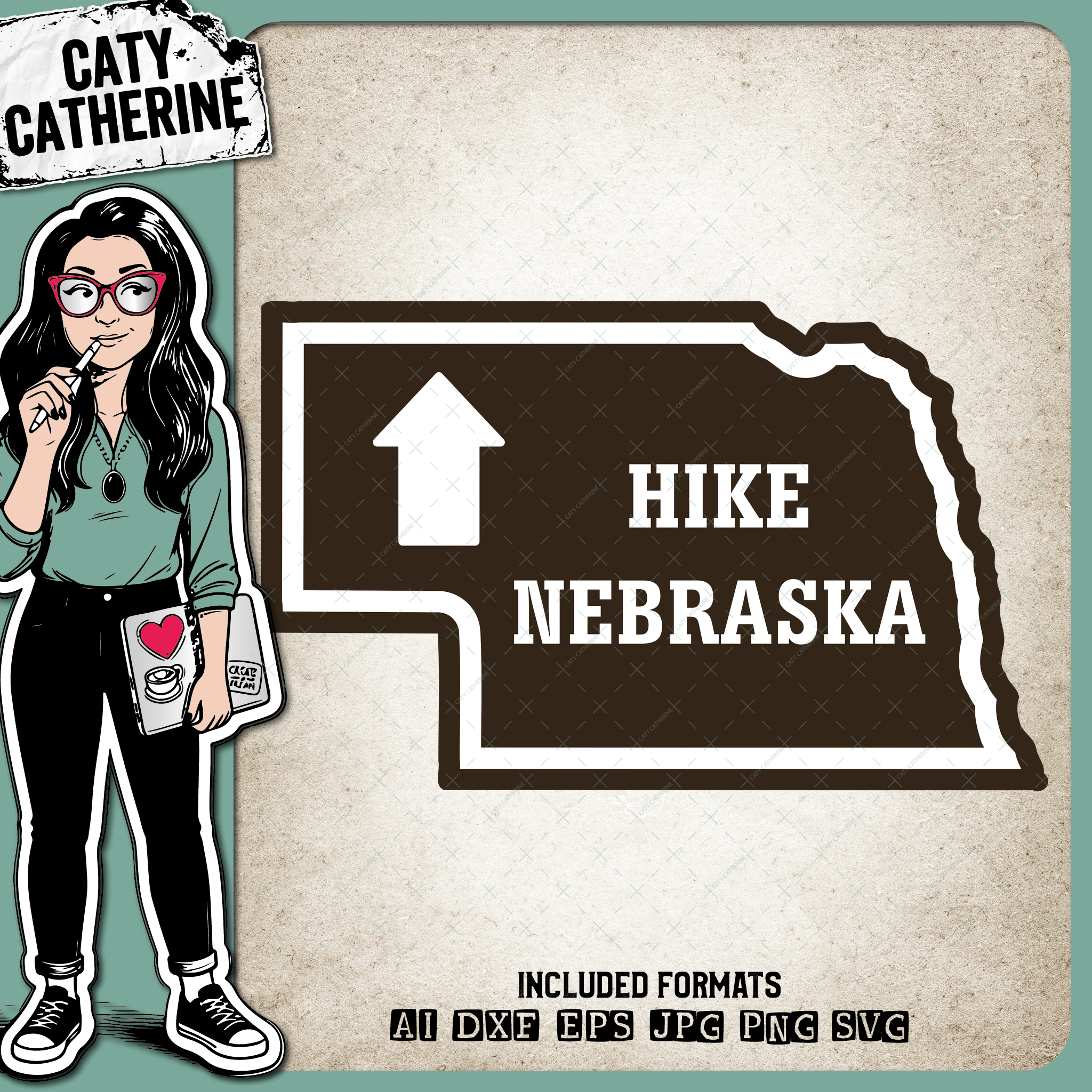 Nebraska US State Hiking Trail Sign Hikers – Travel SVG Design by Caty Catherine