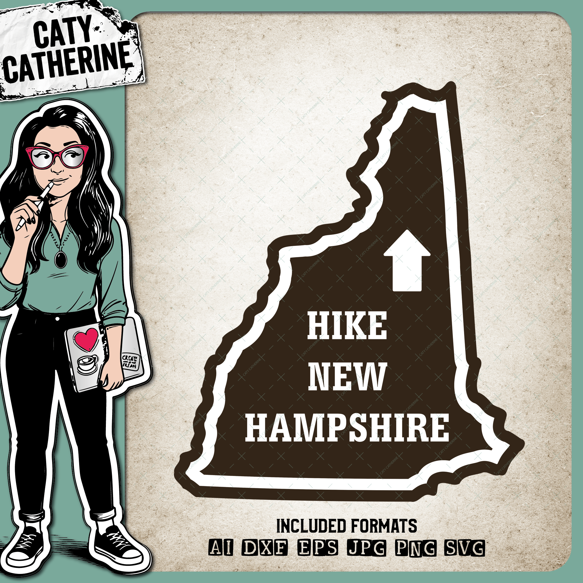 New-Hampshire US State Hiking Trail Sign Hikers – Travel SVG Design by Caty Catherine