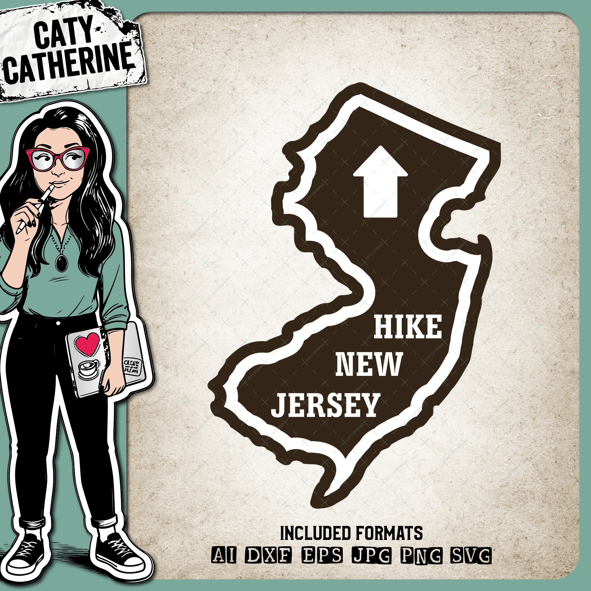 New-Jersey US State Hiking Trail Sign Hikers – Travel SVG Design by Caty Catherine