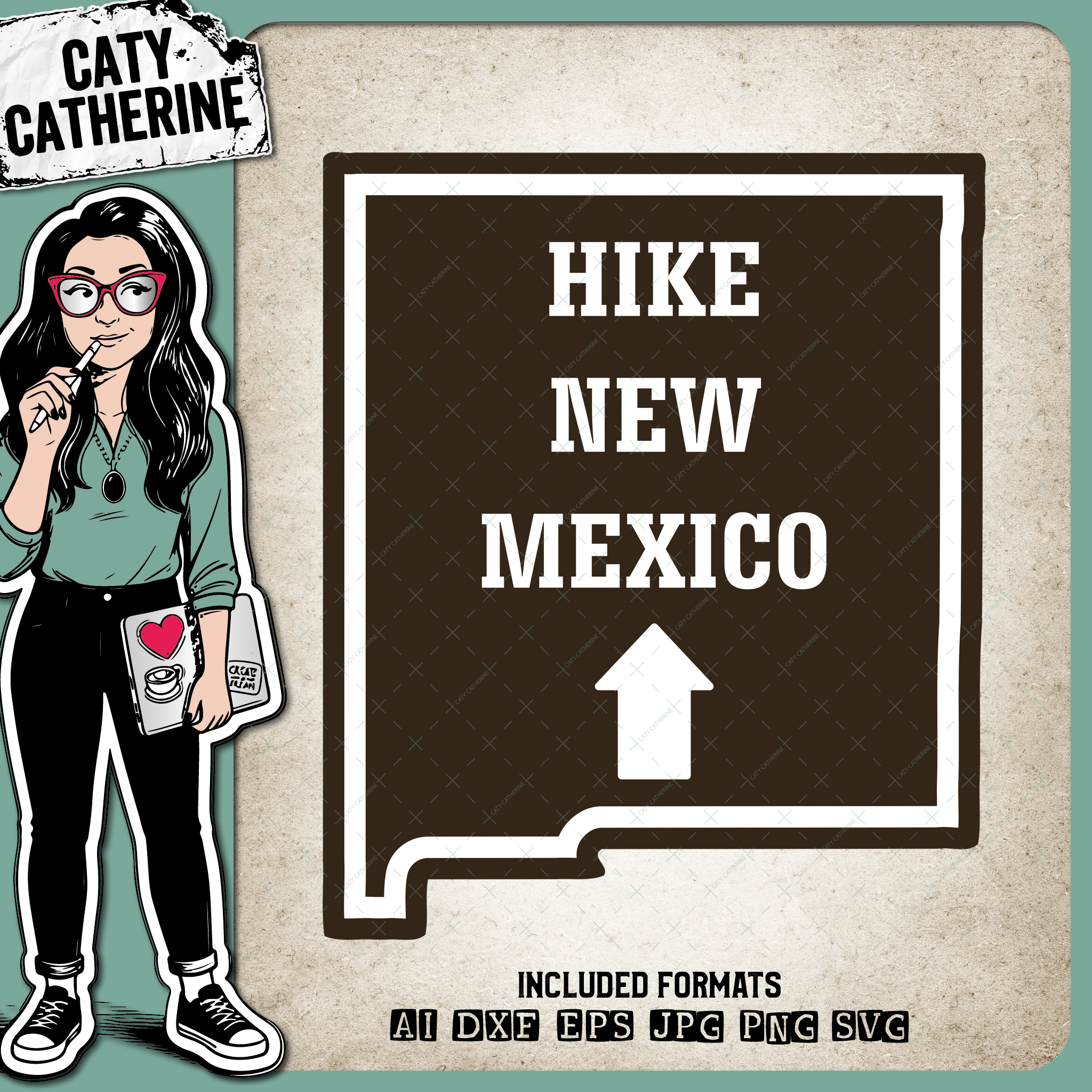 New Mexico US State Hiking Trail Sign Hikers – Travel SVG Design by Caty Catherine