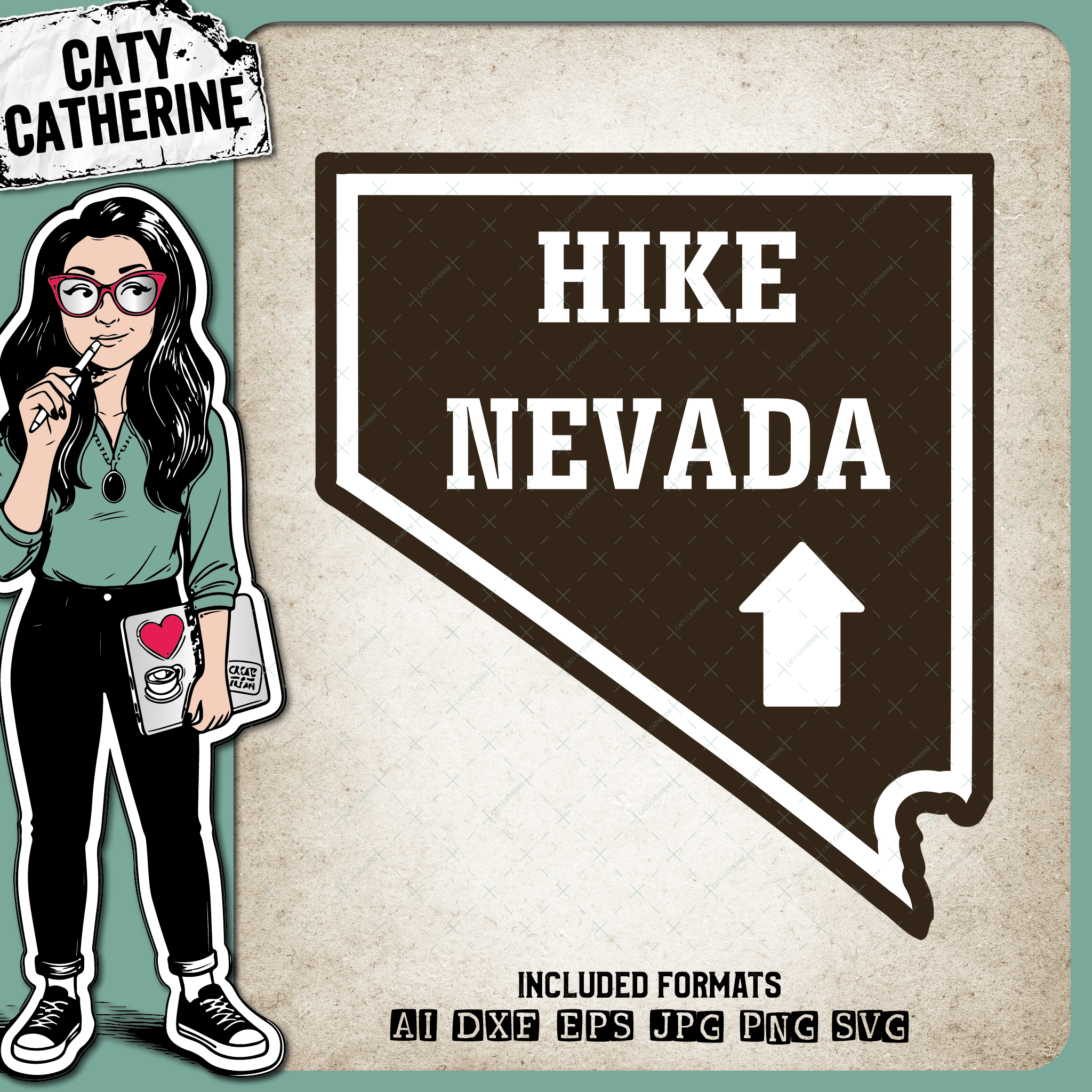 Nevada US State Hiking Trail Sign Hikers – Travel SVG Design by Caty Catherine