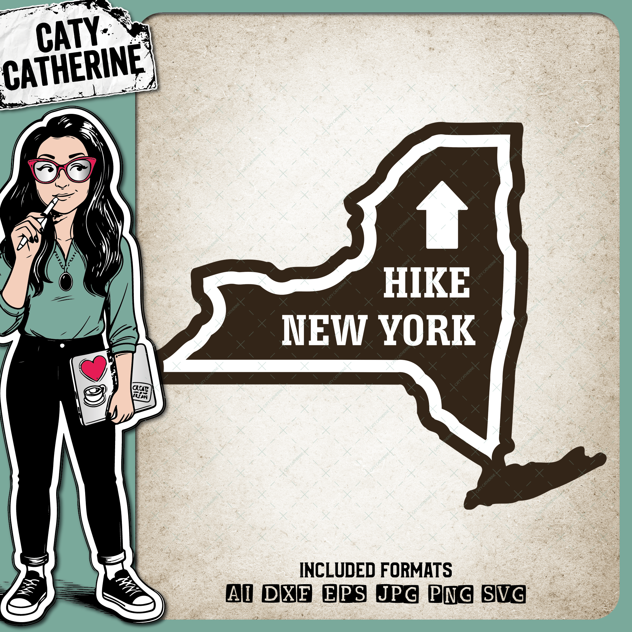New-York US State Hiking Trail Sign Hikers – Travel SVG Design by Caty Catherine