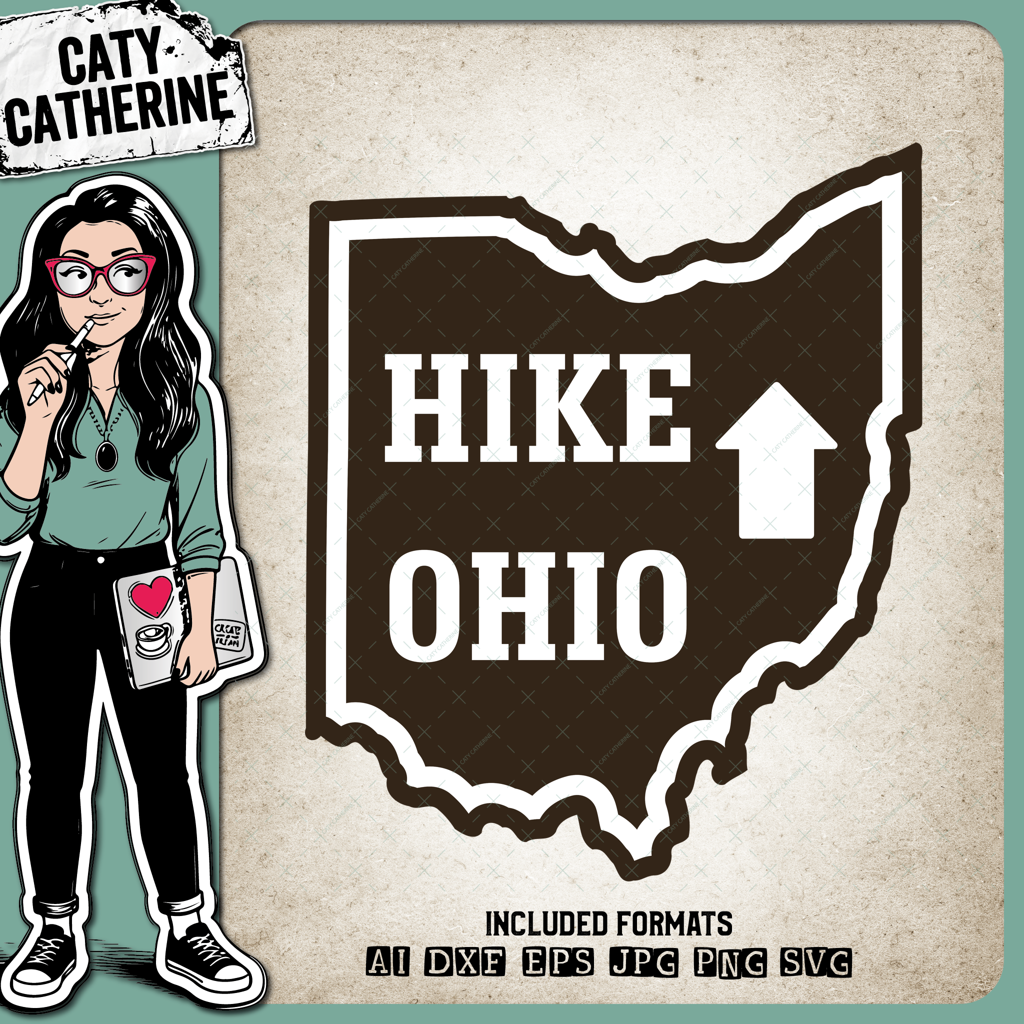Ohio US State Hiking Trail Sign Hikers – Travel SVG Design by Caty Catherine