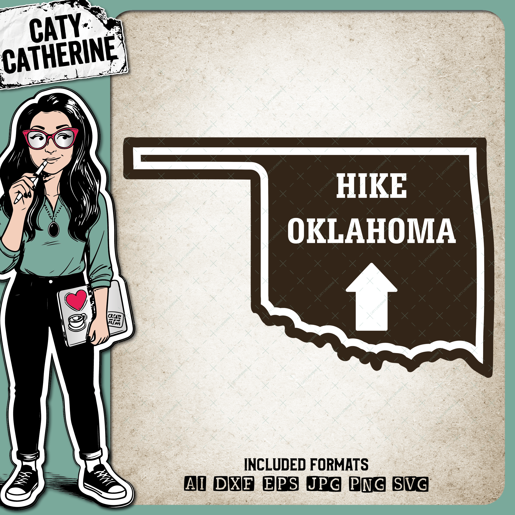 Oklahoma US State Hiking Trail Sign Hikers – Travel SVG Design by Caty Catherine