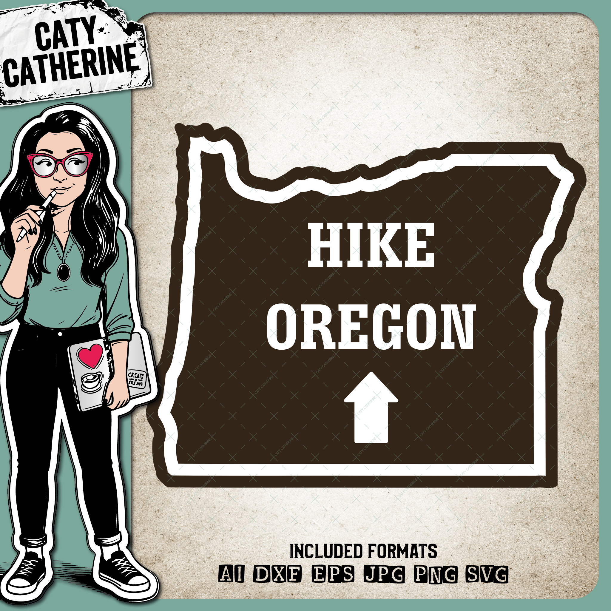 Oregon US State Hiking Trail Sign Hikers – Travel SVG Design by Caty Catherine