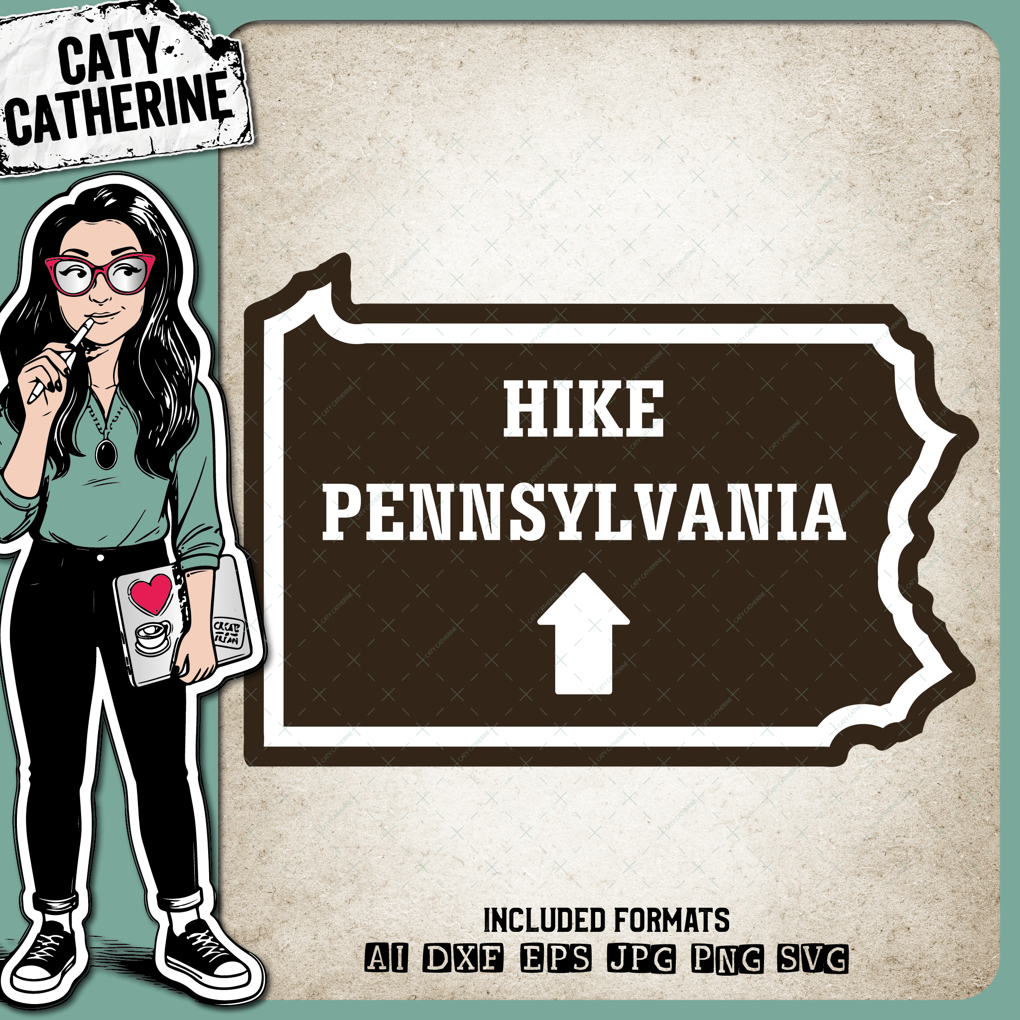 Pennsylvania US State Hiking Trail Sign Hikers – Travel SVG Design by Caty Catherine