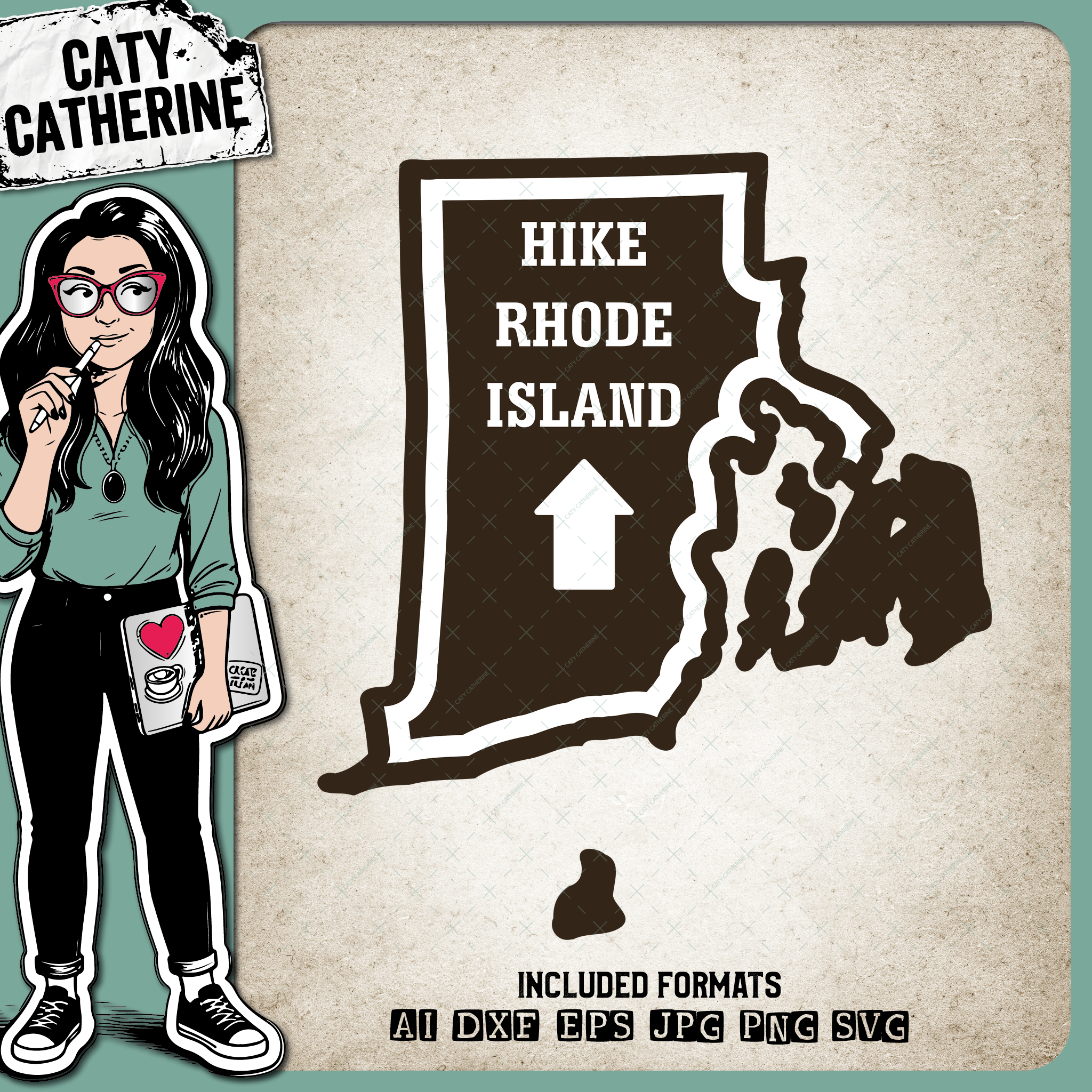 Rhode Island US State Hiking Trail Sign Hikers – Travel SVG Design by Caty Catherine