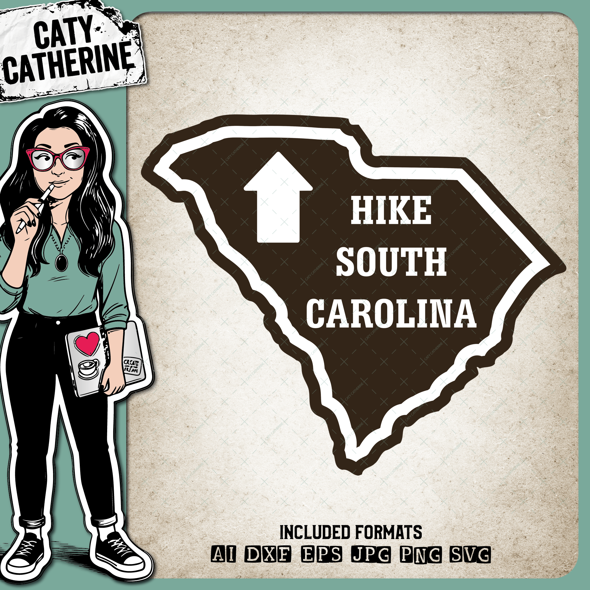 South Carolina US State Hiking Trail Sign Hikers – Travel SVG Design by Caty Catherine