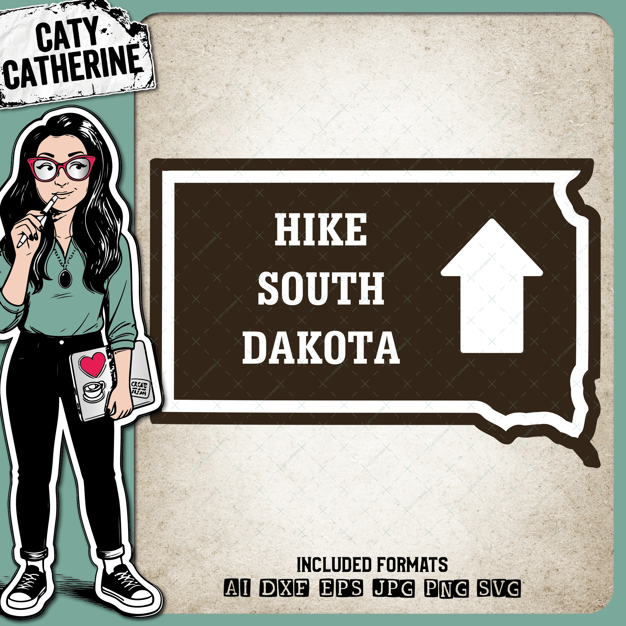 South Dakota US State Hiking Trail Sign Hikers – Travel SVG Design by Caty Catherine