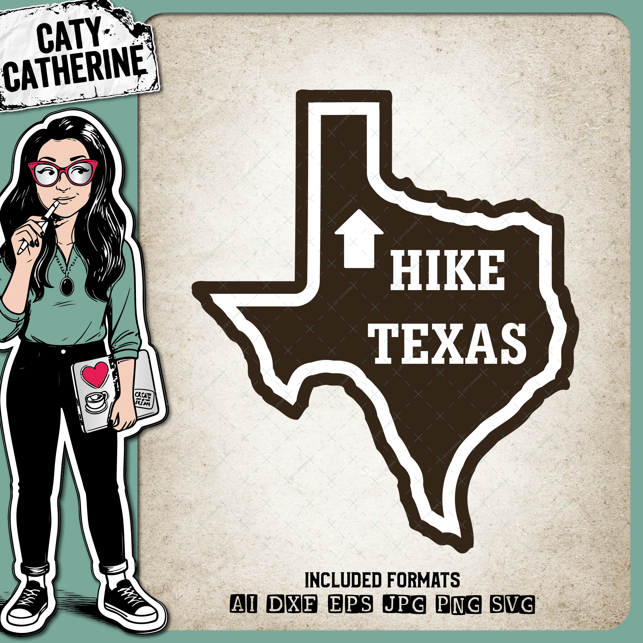 Texas US State Hiking Trail Sign Hikers – Travel SVG Design by Caty Catherine