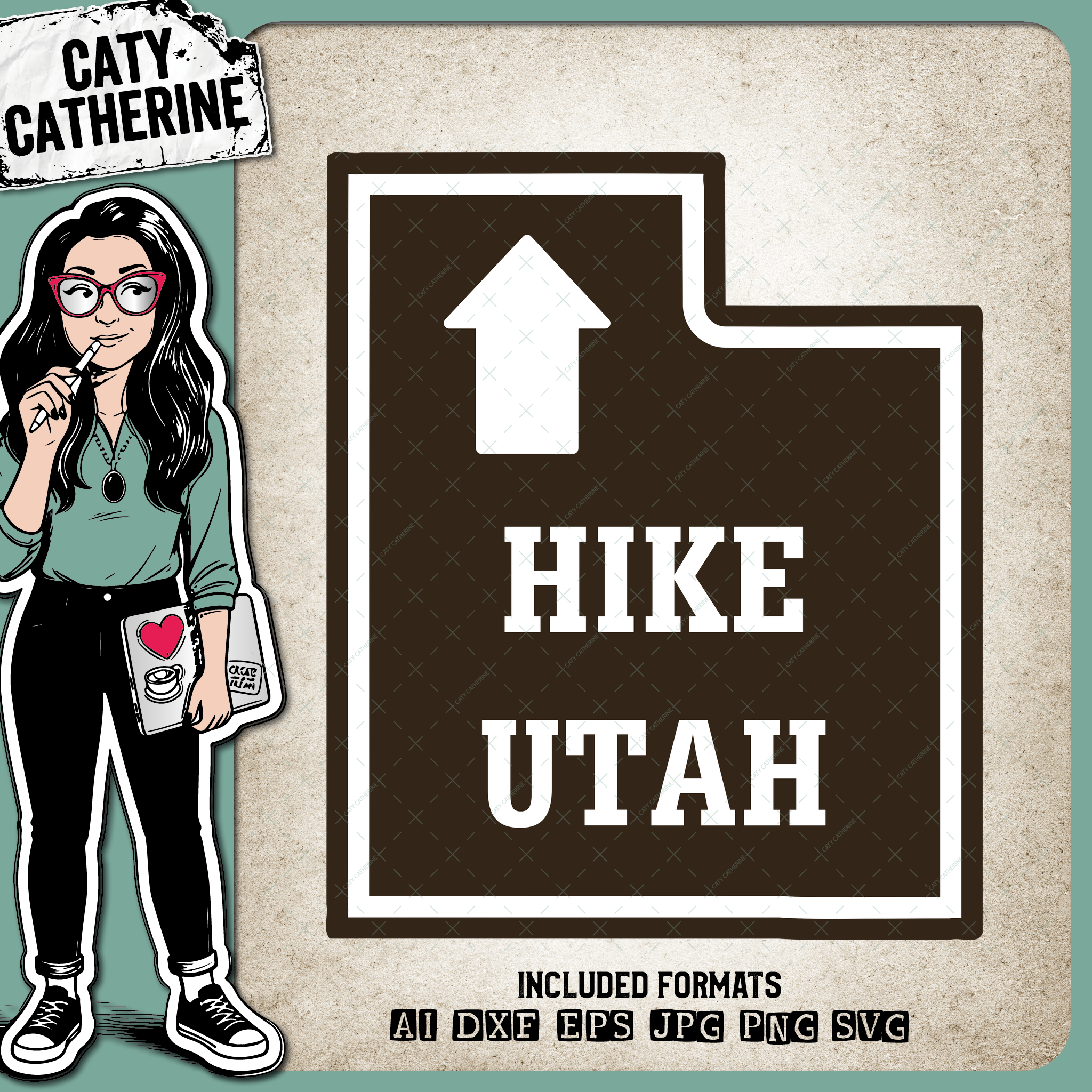 Utah US State Hiking Trail Sign Hikers – Travel SVG Design by Caty Catherine
