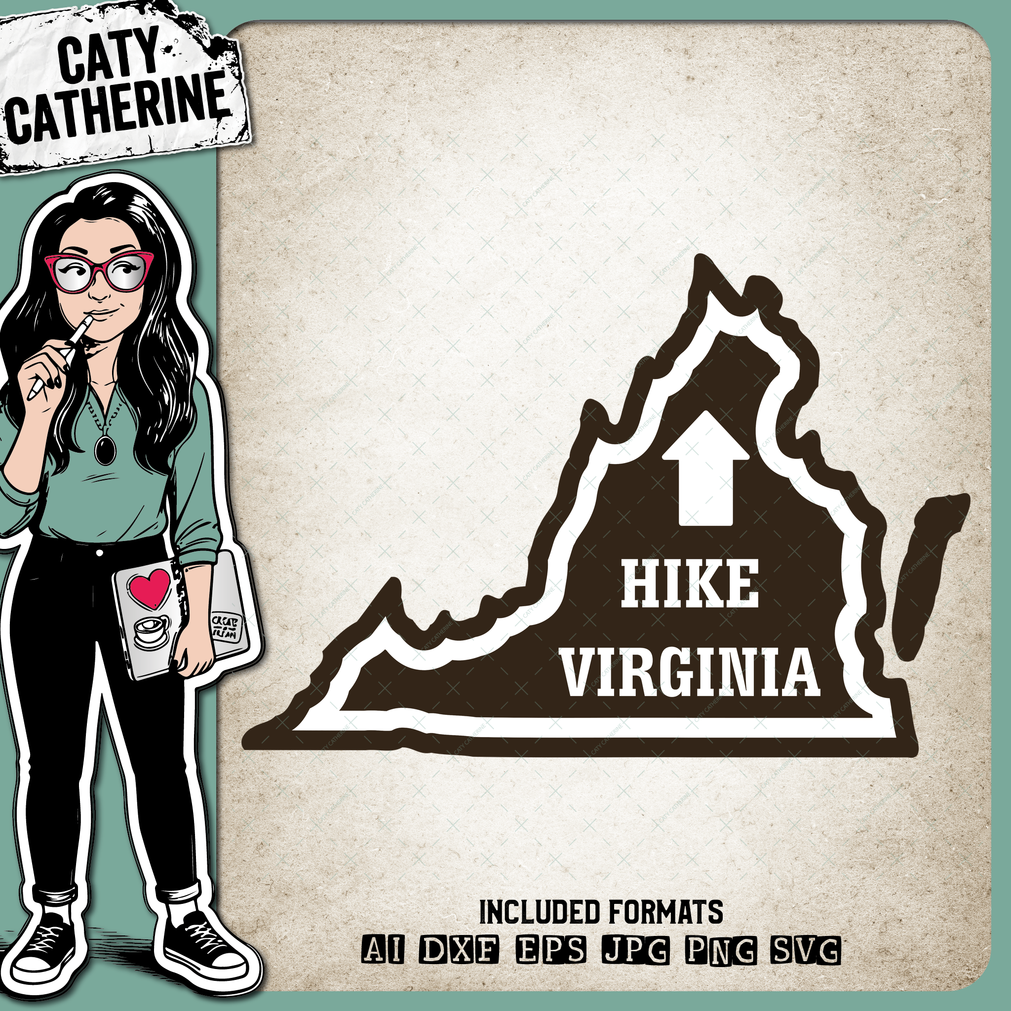 Virginia US State Hiking Trail Sign Hikers – Travel SVG Design by Caty Catherine