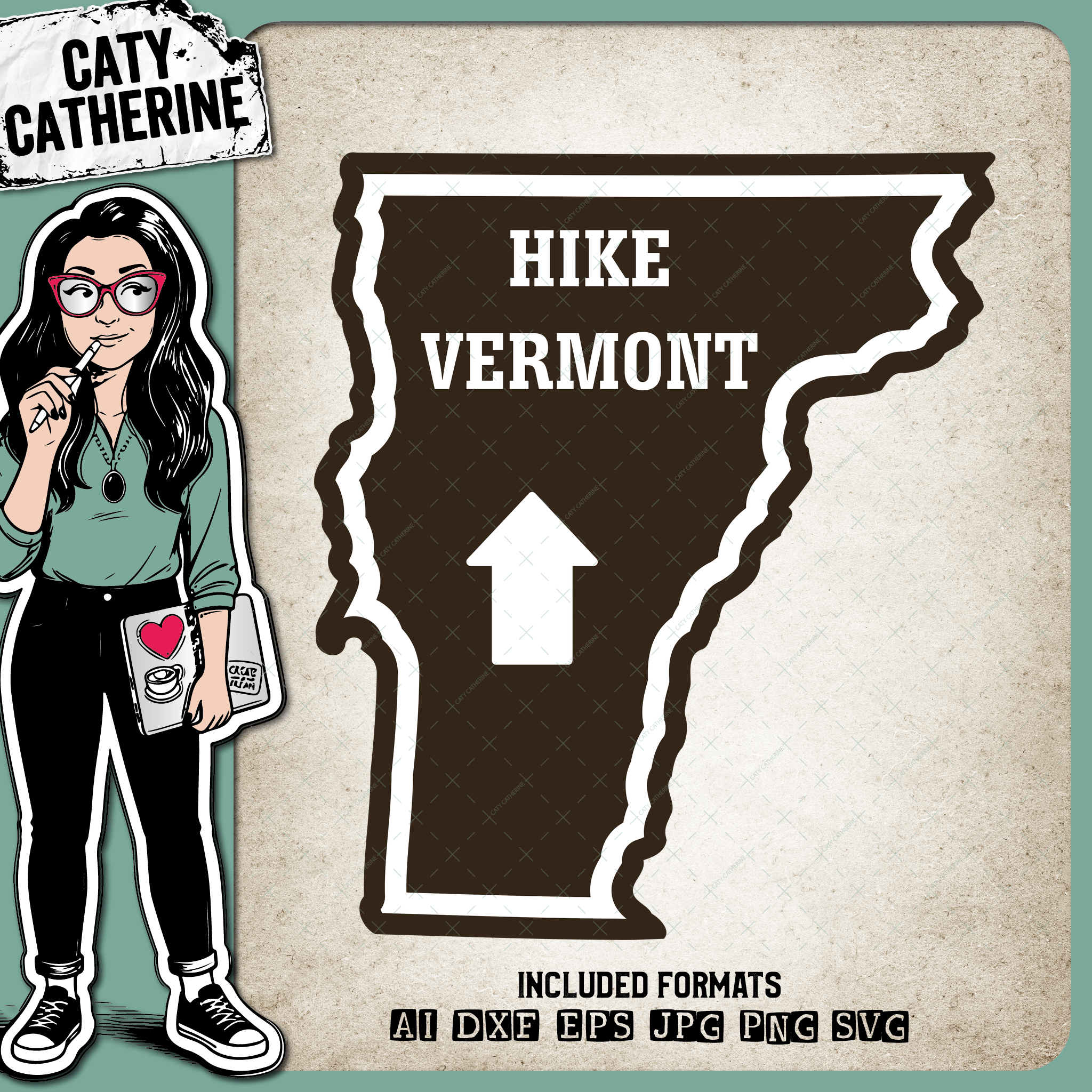 Vermont US State Hiking Trail Sign Hikers – Travel SVG Design by Caty Catherine