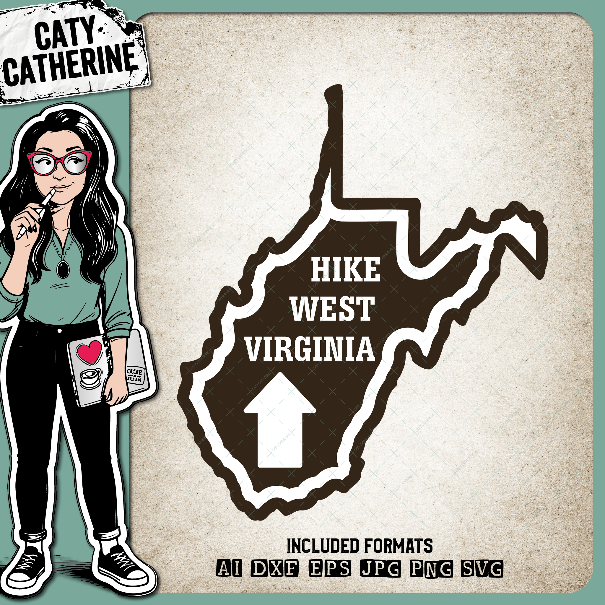 West Virginia US State Hiking Trail Sign Hikers – Travel SVG Design by Caty Catherine