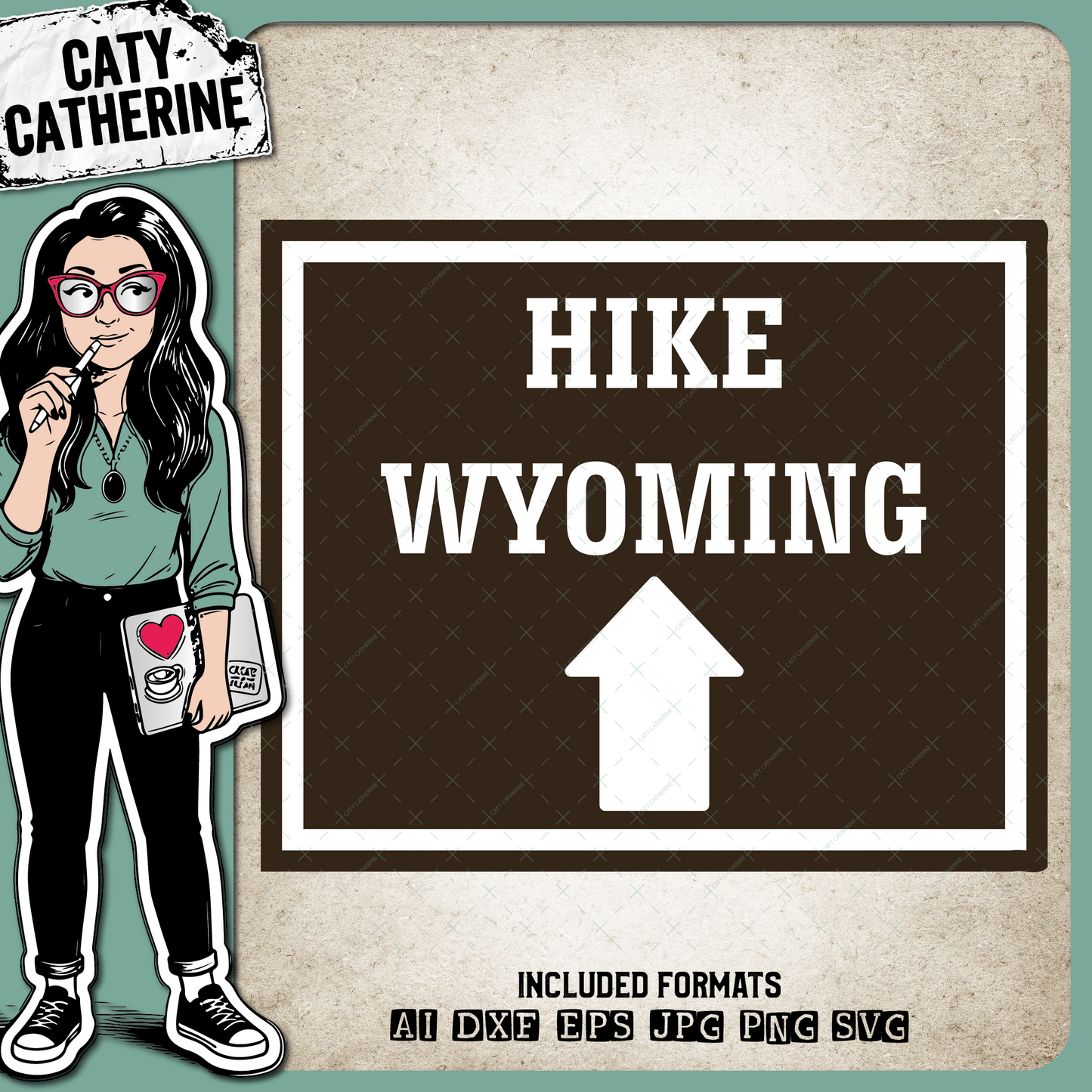 Wyoming US State Hiking Trail Sign Hikers – Travel SVG Design by Caty Catherine