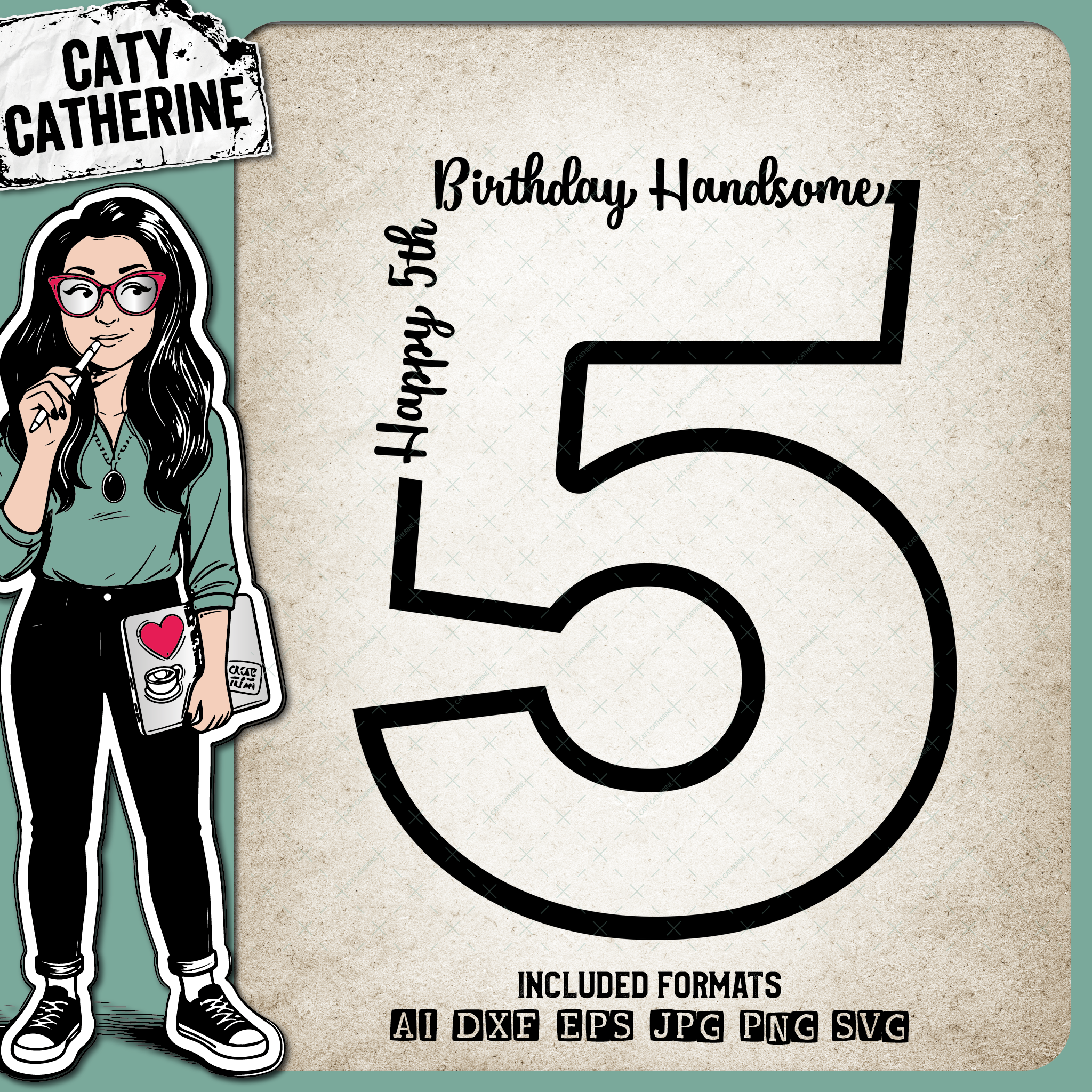 5 Five Years Old Happy BirthdayHandsome – SVG Design by Caty Catherine