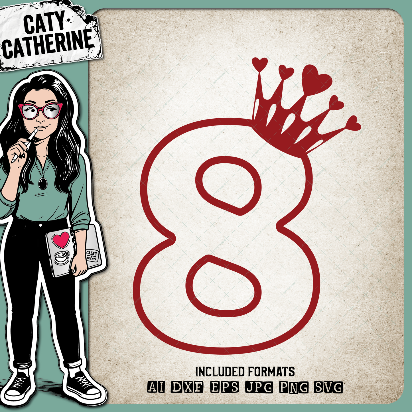 8 Eight Years Old Heart Crown Princess – Birthday SVG Design by Caty Catherine