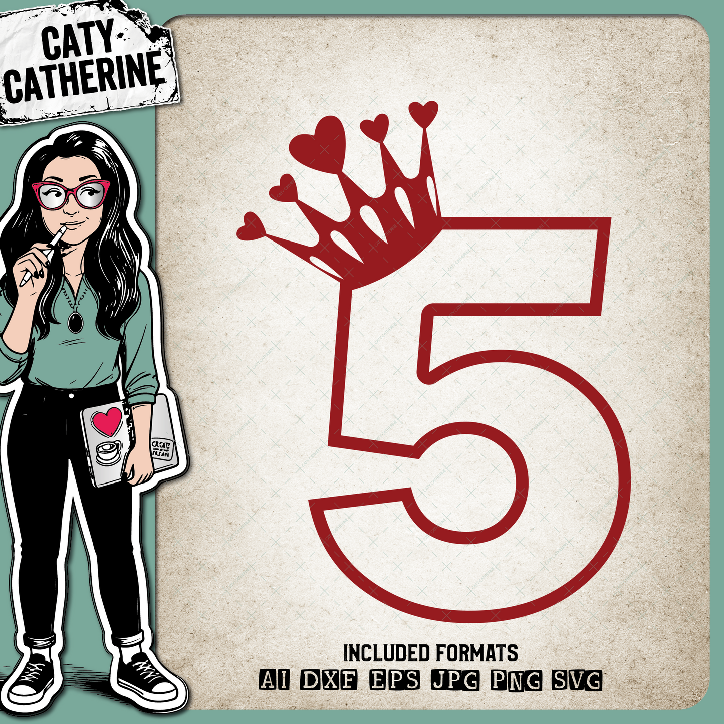 5 Five Years Old Heart Crown Princess – Birthday SVG Design by Caty Catherine